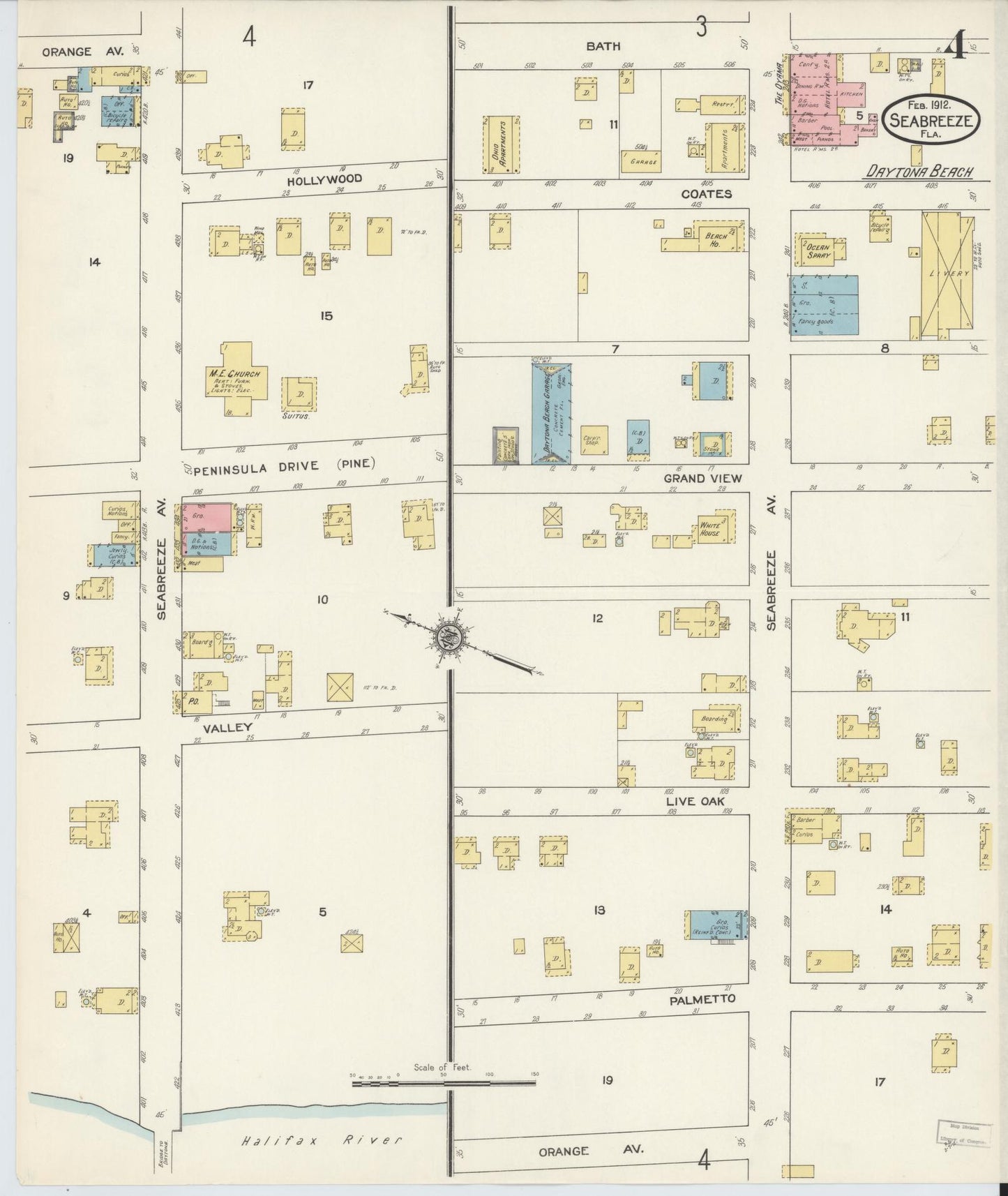 Sanborn Fire Insurance Map from Seabreeze, Volusia County, Florida (1912), Sheet #0004 - Complete Map Set gallery image, historic Sanborn map, vintage wall art, Florida Florida