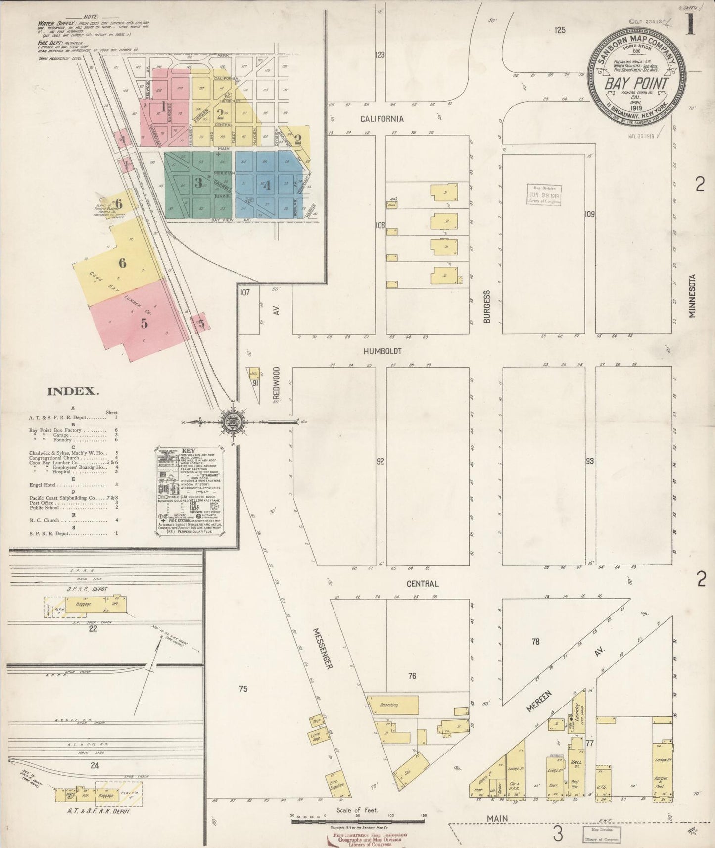 Sanborn Fire Insurance Map from Bay Point, Contra Costa County, California (1919), Sheet #0001 - Historic Sanborn Fire Insurance Map Print, vintage old map wall art, antique decor, genealogy gift, California California map