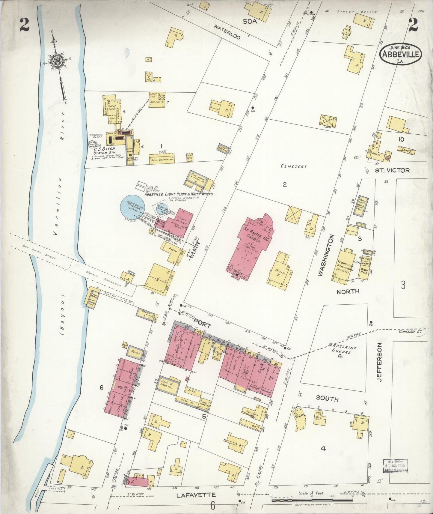 Sanborn Fire Insurance Map from Abbeville, Vermilion Parish, Louisiana (1923), Sheet #0002 - Historic Sanborn Fire Insurance Map Print, vintage old map wall art, antique decor, genealogy gift, Louisiana Louisiana map