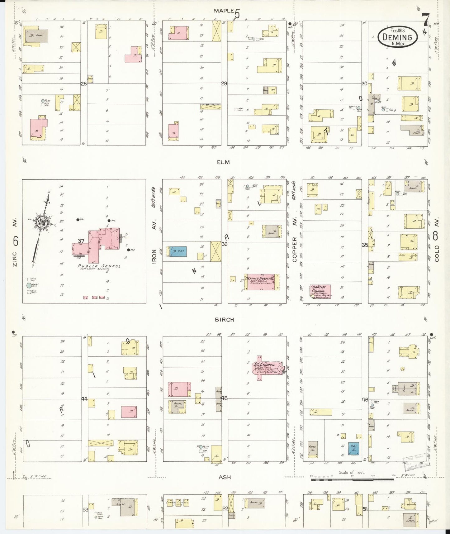 Sanborn Fire Insurance Map from Deming, Luna County, New Mexico (1913), Sheet #0007 - Historic Sanborn Fire Insurance Map Print, vintage old map wall art, antique decor, genealogy gift, New Mexico New Mexico map