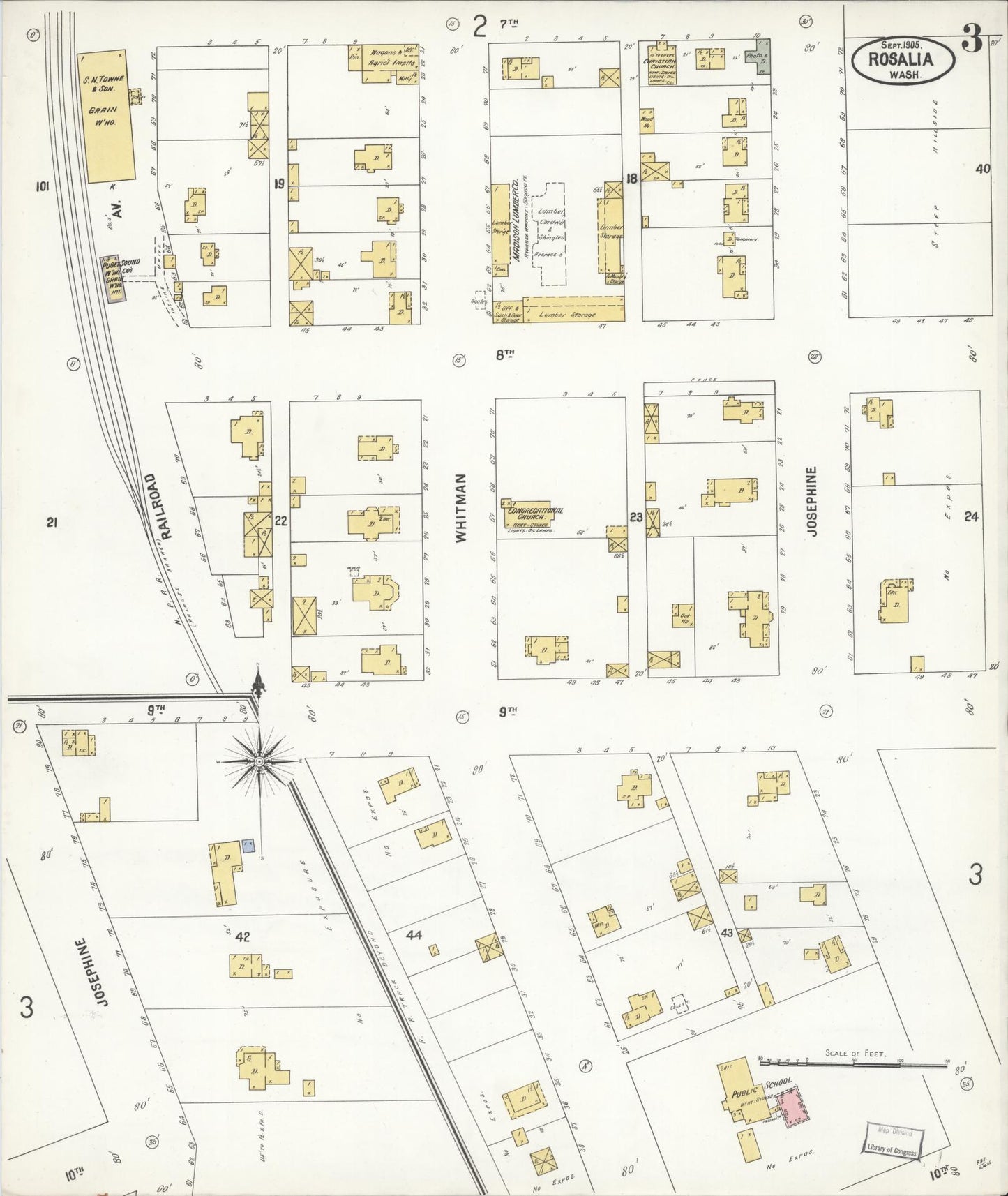 Sanborn Fire Insurance Map from Rosalia, Whitman County, Washington (1905), Sheet #0003 - Historic Sanborn Fire Insurance Map Print, vintage old map wall art, antique decor, genealogy gift, Washington Washington map