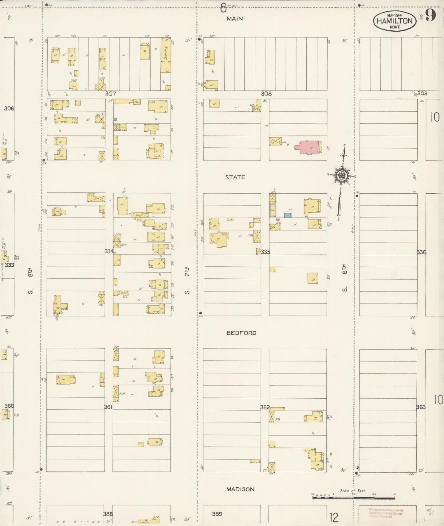 Sanborn Fire Insurance Map from Hamilton, Ravalli County, Montana (1914), Sheet #0009 - Historic Sanborn Fire Insurance Map Print, vintage old map wall art, antique decor, genealogy gift, Montana Montana map