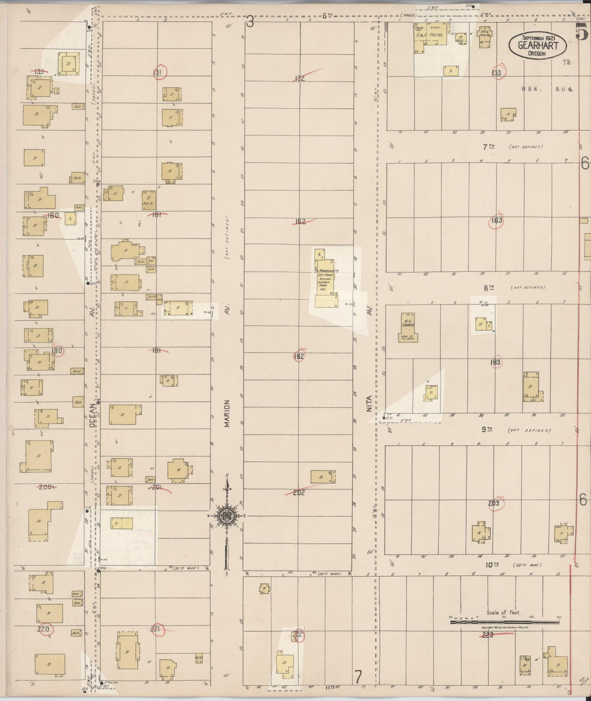 Sanborn Fire Insurance Map from Gearhart, Clatsop County, Oregon (1928), Sheet #0005 - Historic Sanborn Fire Insurance Map Print, vintage old map wall art, antique decor, genealogy gift, Oregon Oregon map