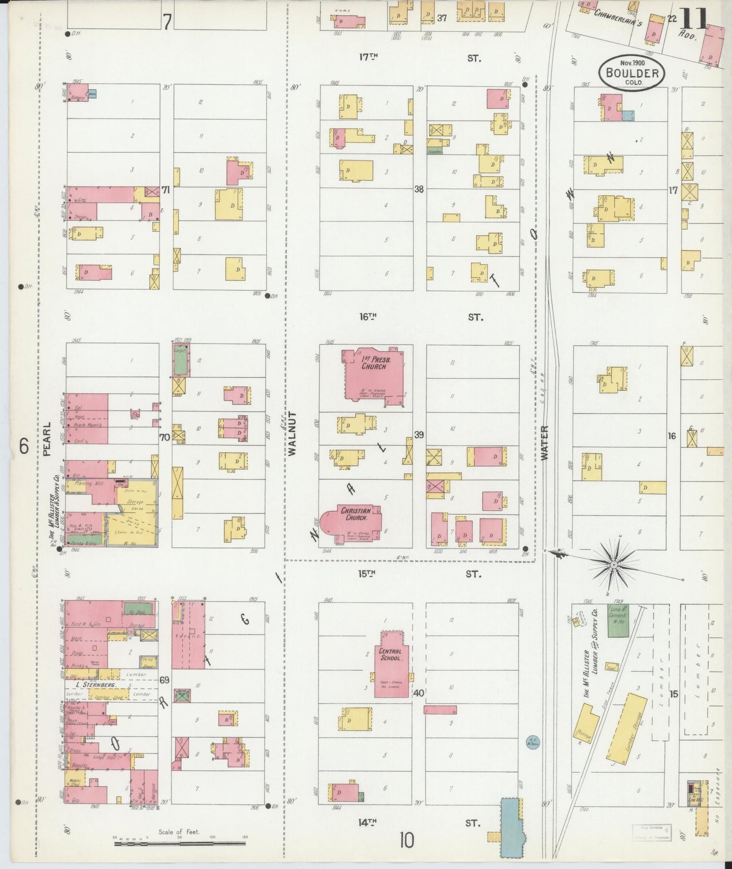 Sanborn Fire Insurance Map from Boulder, Boulder County, Colorado (1900), Sheet #0011 - Historic Sanborn Fire Insurance Map Print, vintage old map wall art, antique decor, genealogy gift, Colorado Colorado map