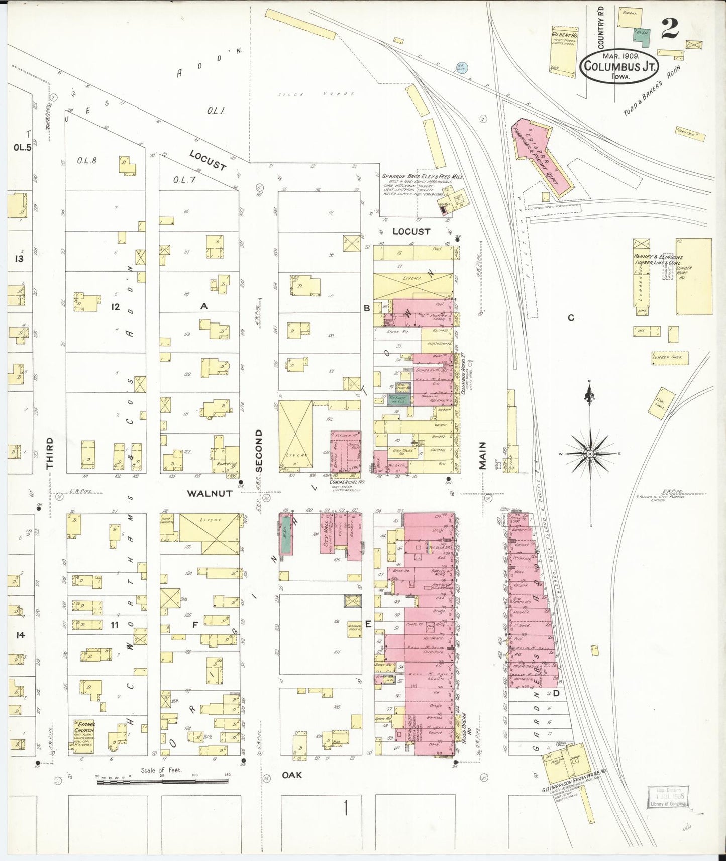 Sanborn Fire Insurance Map from Columbus Junction, Louisa County, Iowa (1909), Sheet #0002 - Historic Sanborn Fire Insurance Map Print, vintage old map wall art