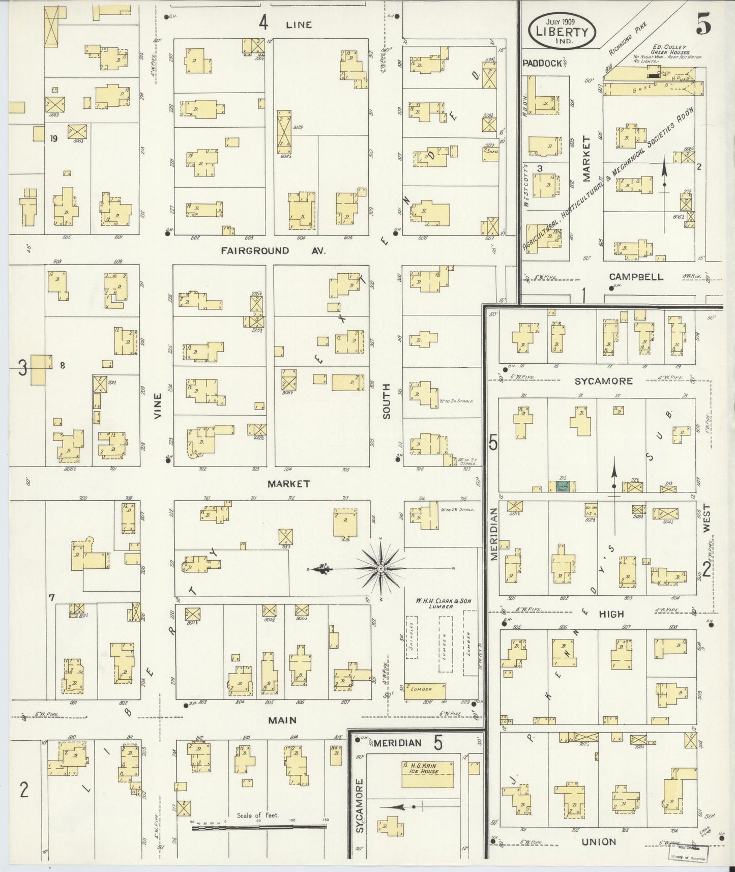 Sanborn Fire Insurance Map from Liberty, Union County, Indiana (1909), Sheet #0005 - Complete Map Set gallery image, historic Sanborn map, vintage wall art, Indiana Indiana