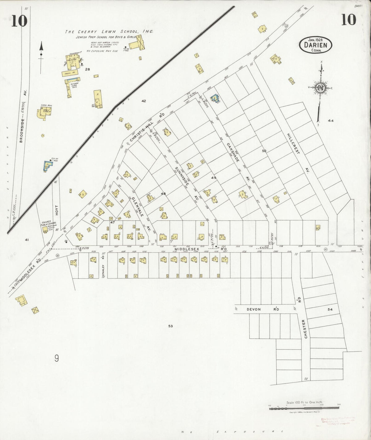 Sanborn Fire Insurance Map from Darien, Fairfield County, Connecticut (1928), Sheet #0010 - Historic Sanborn Fire Insurance Map Print, vintage old map wall art, antique decor, genealogy gift, Connecticut Connecticut map