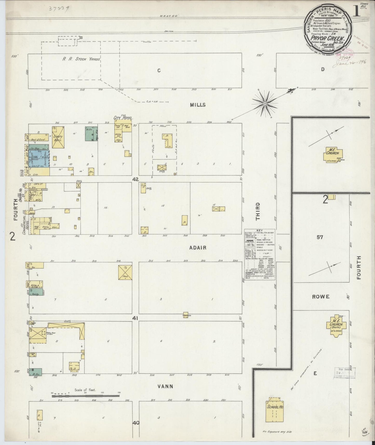 Sanborn Fire Insurance Map from Pryor Creek, Mayes County, Oklahoma (1896), Sheet #0001 - Historic Sanborn Fire Insurance Map Print, vintage old map wall art, antique decor, genealogy gift, Oklahoma Oklahoma map