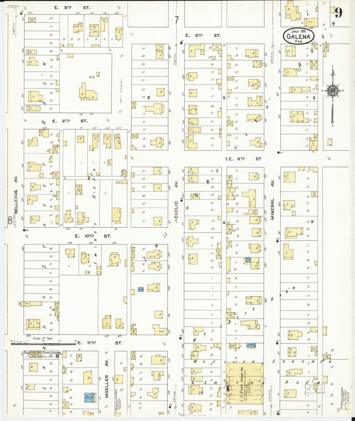 Sanborn Fire Insurance Map from Galena, Cherokee County, Kansas (1911), Sheet #0009 - Historic Sanborn Fire Insurance Map Print, vintage old map wall art, antique decor, genealogy gift, Kansas Kansas map