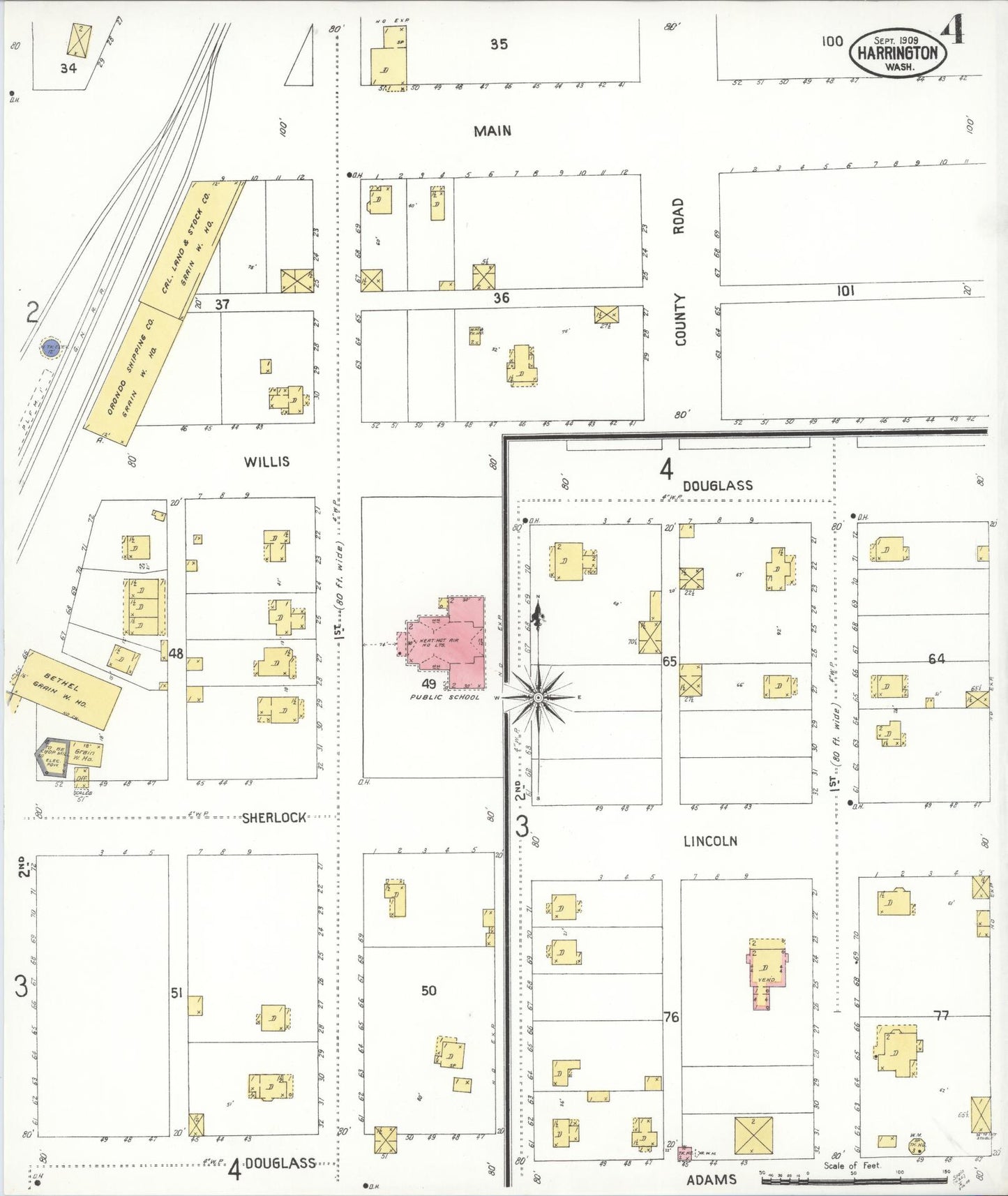 Sanborn Fire Insurance Map from Harrington, Lincoln County, Washington (1909), Sheet #0004 - Complete Map Set gallery image, historic Sanborn map, vintage wall art, Washington Washington