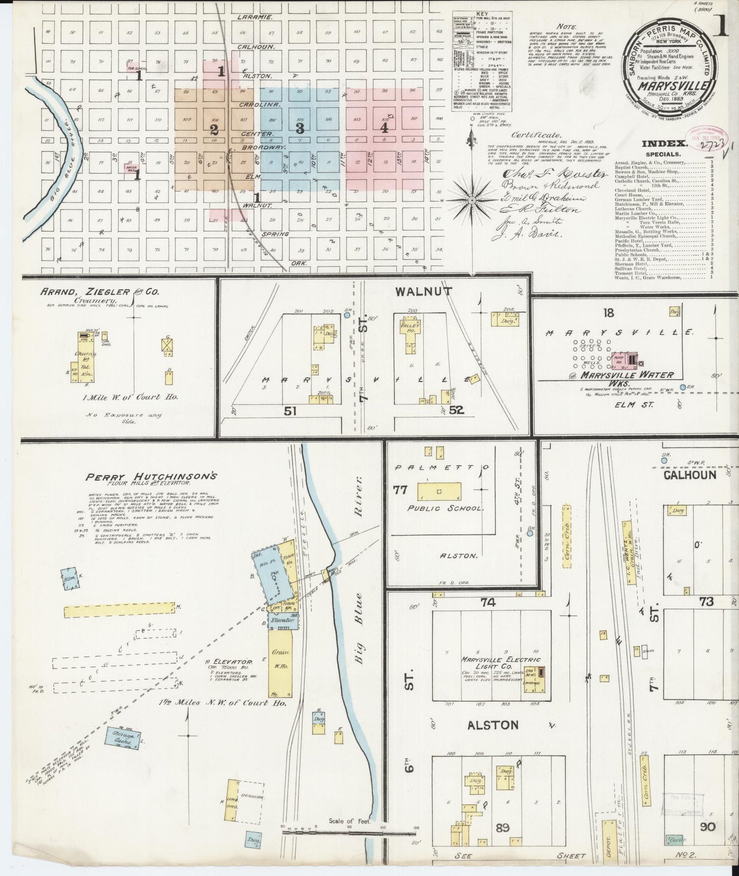 Sanborn Fire Insurance Map from Marysville, Marshall County, Kansas (1889), Sheet #0001 - Historic Sanborn Fire Insurance Map Print, vintage old map wall art, antique decor, genealogy gift, Kansas Kansas map