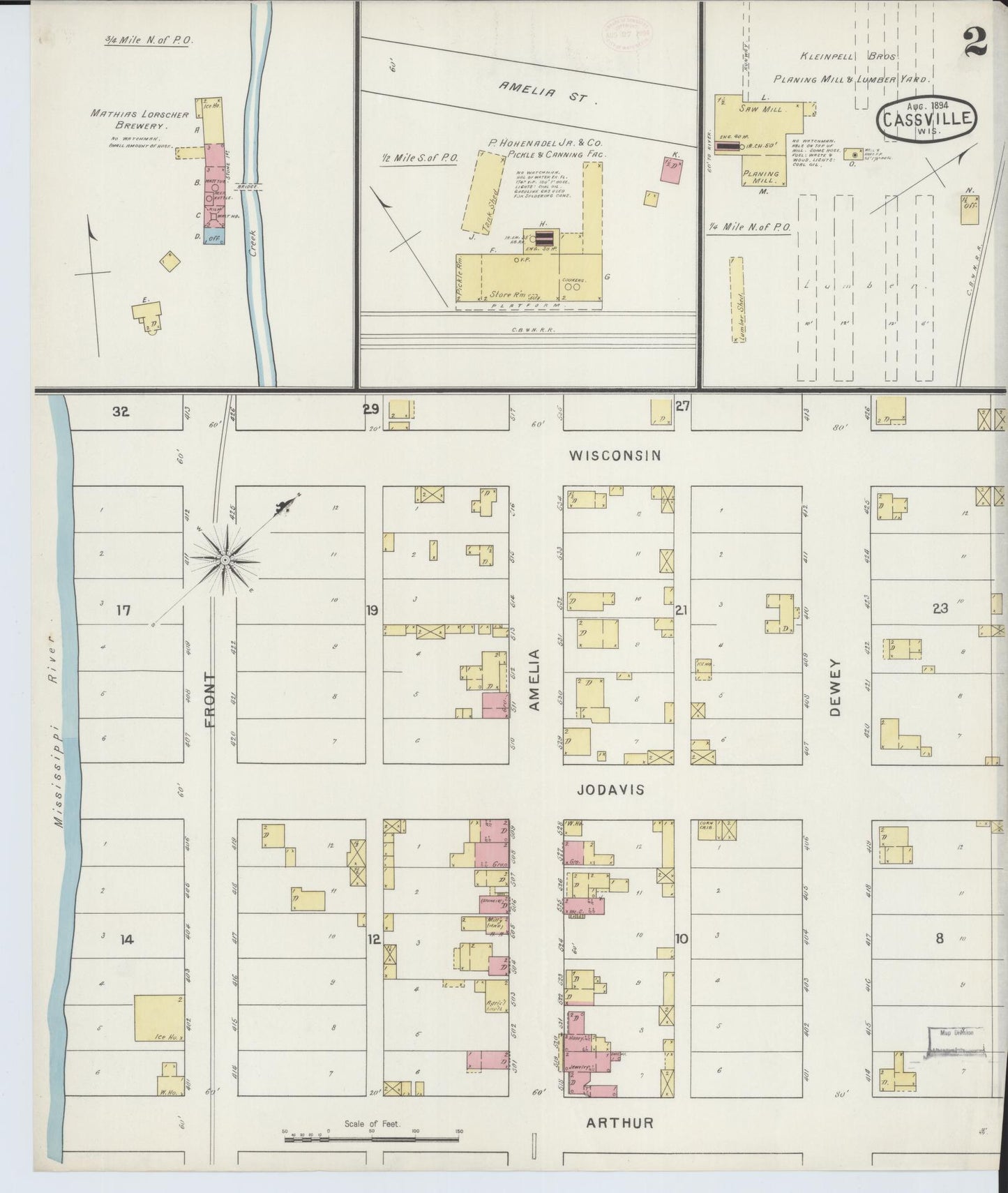 Sanborn Fire Insurance Map from Cassville, Grant County, Wisconsin (1894), Sheet #0002 - Complete Map Set gallery image, historic Sanborn map, vintage wall art, Wisconsin Wisconsin