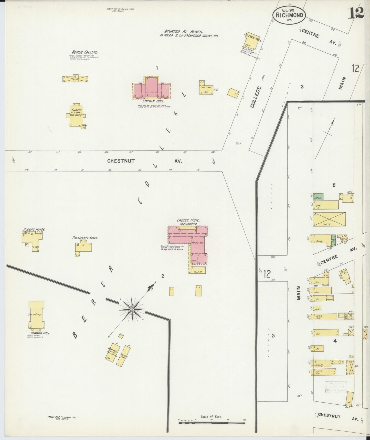 Sanborn Fire Insurance Map from Richmond, Madison County, Kentucky (1901), Sheet #0012 - Complete Map Set gallery image, historic Sanborn map, vintage wall art, Kentucky Kentucky