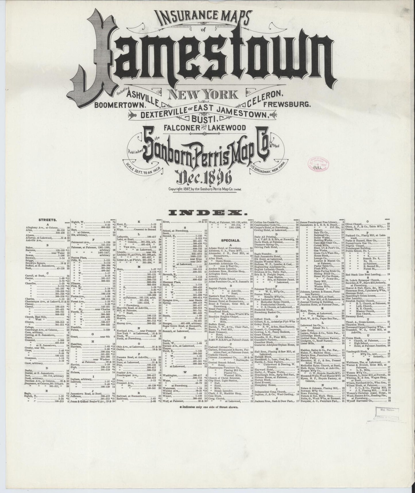 Sanborn Fire Insurance Map from Jamestown, Chautauqua County, New York. (1896) – Historic Sanborn Fire Insurance Map Print