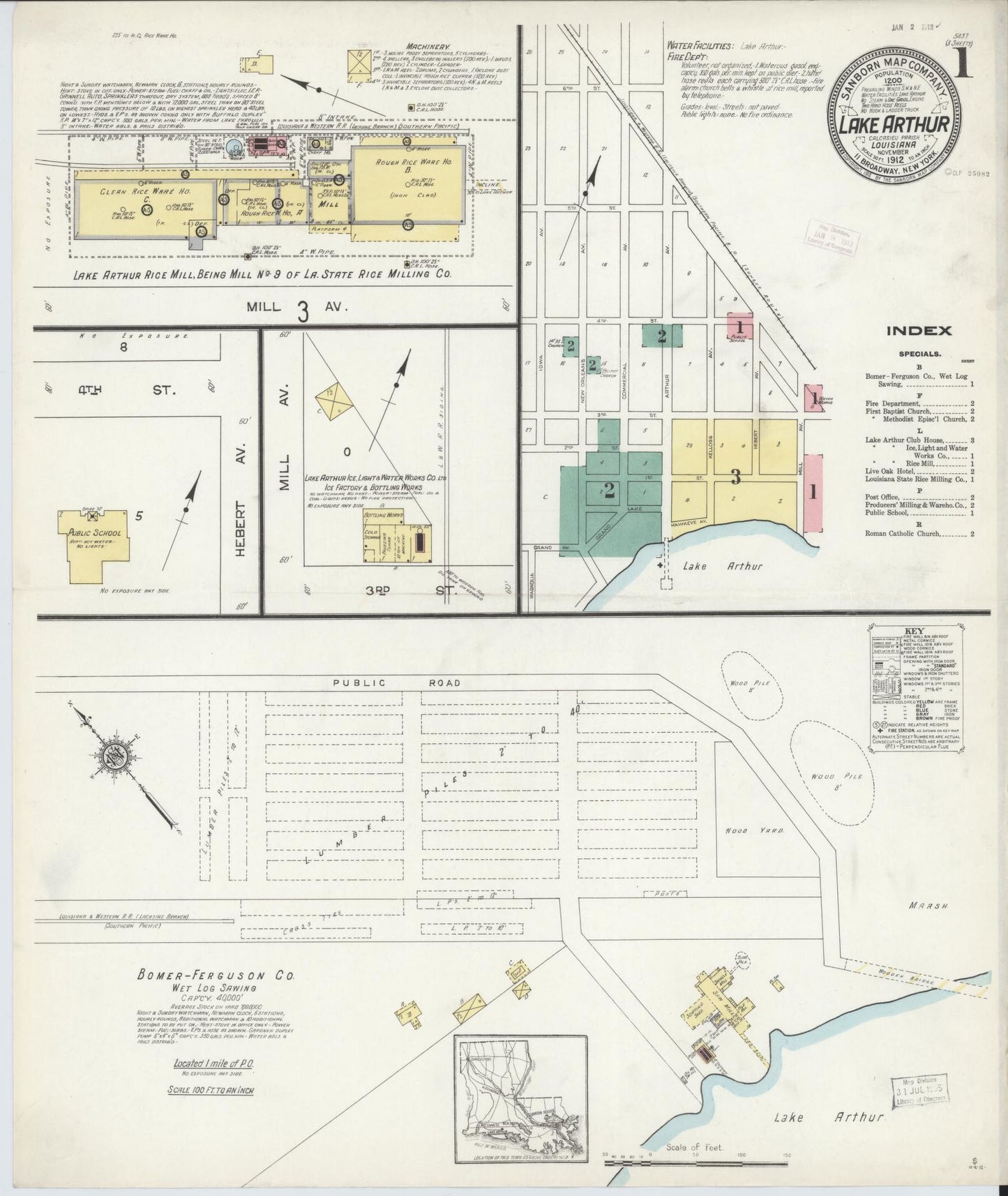 Sanborn Fire Insurance Map from Lake Arthur, Jefferson Davis Parish, Louisiana. (1912) – Historic Sanborn Fire Insurance Map Print
