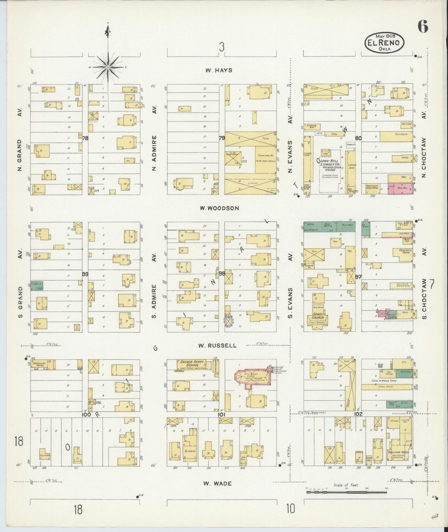 Sanborn Fire Insurance Map from El Reno, Canadian County, Oklahoma (1908), Sheet #0006 - Historic Sanborn Fire Insurance Map Print, vintage old map wall art, antique decor, genealogy gift, Oklahoma Oklahoma map