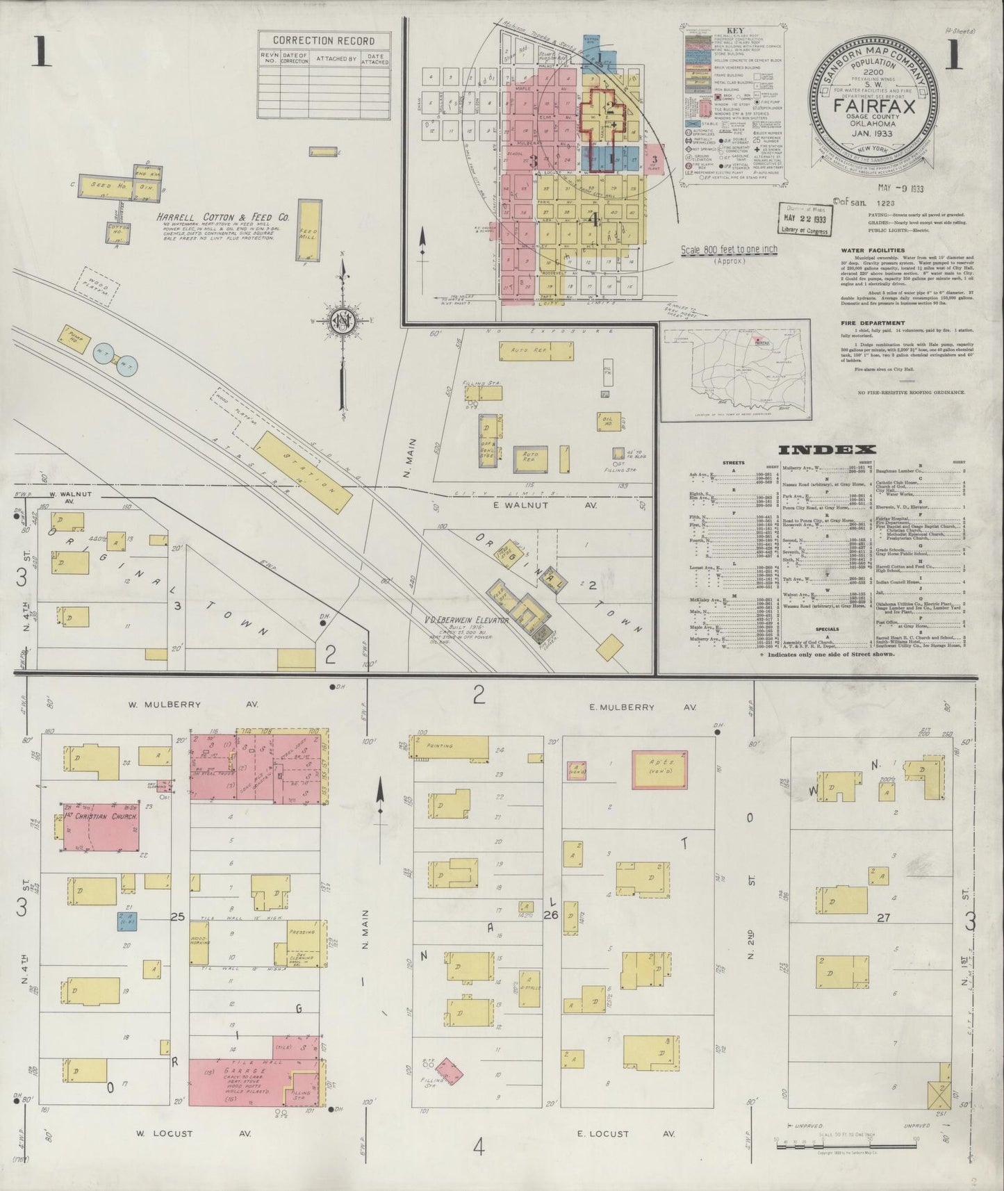 Sanborn Fire Insurance Map from Fairfax, Osage County, Oklahoma. (1933) – Historic Sanborn Fire Insurance Map Print
