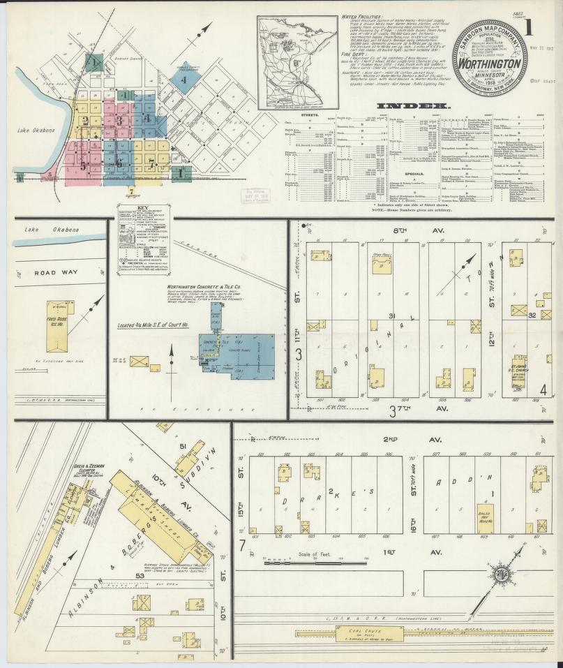 Sanborn Fire Insurance Map from Worthington, Nobles County, Minnesota. (1913) – Map View