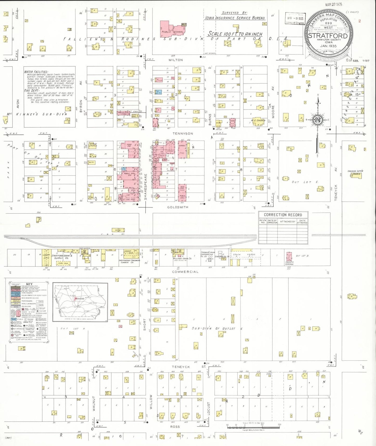 Sanborn Fire Insurance Map from Stratford, Hamilton County, Iowa. (1935) – Map View