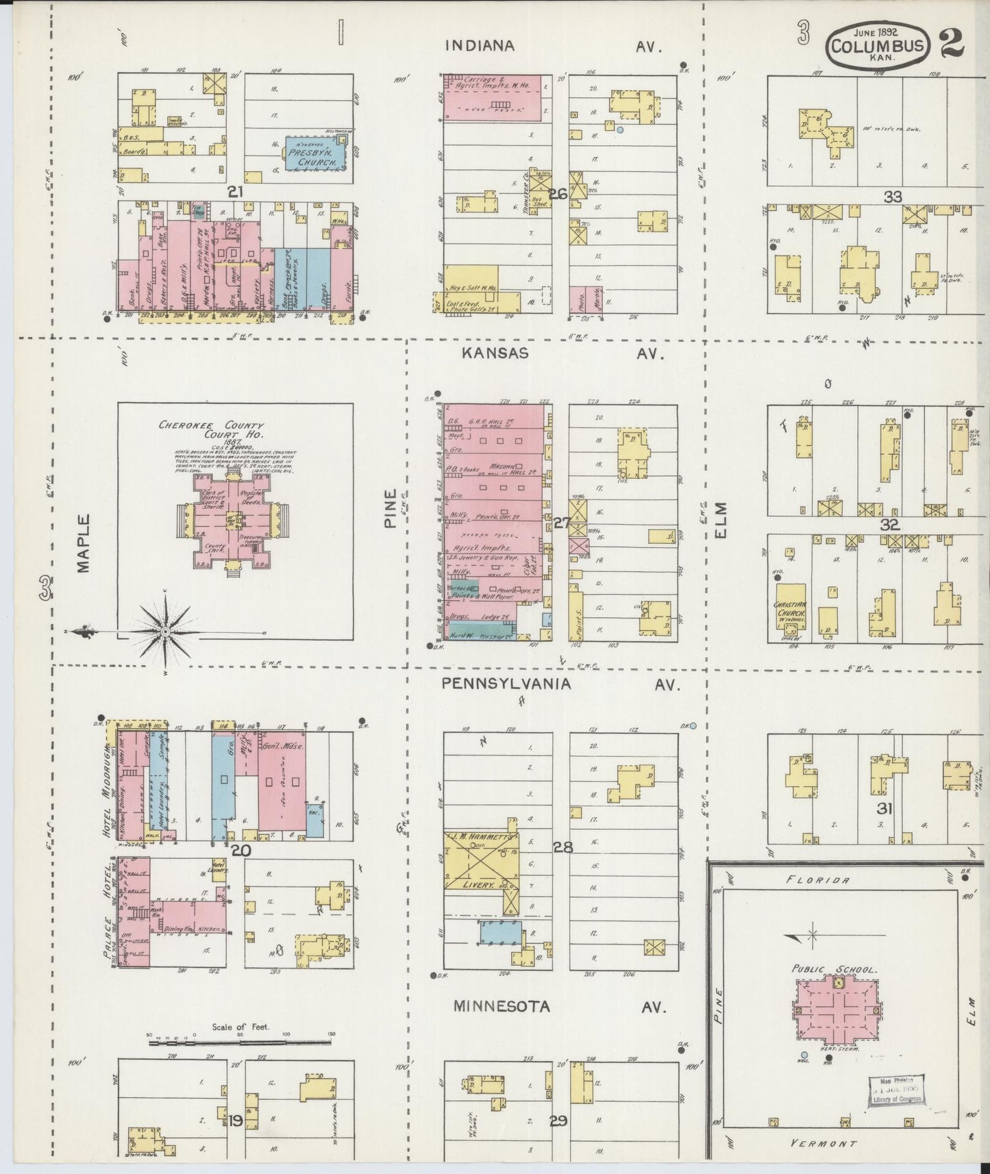 Sanborn Fire Insurance Map from Columbus, Cherokee County, Kansas (1892), Sheet #0002 - Historic Sanborn Fire Insurance Map Print, vintage old map wall art, antique decor, genealogy gift, Kansas Kansas map