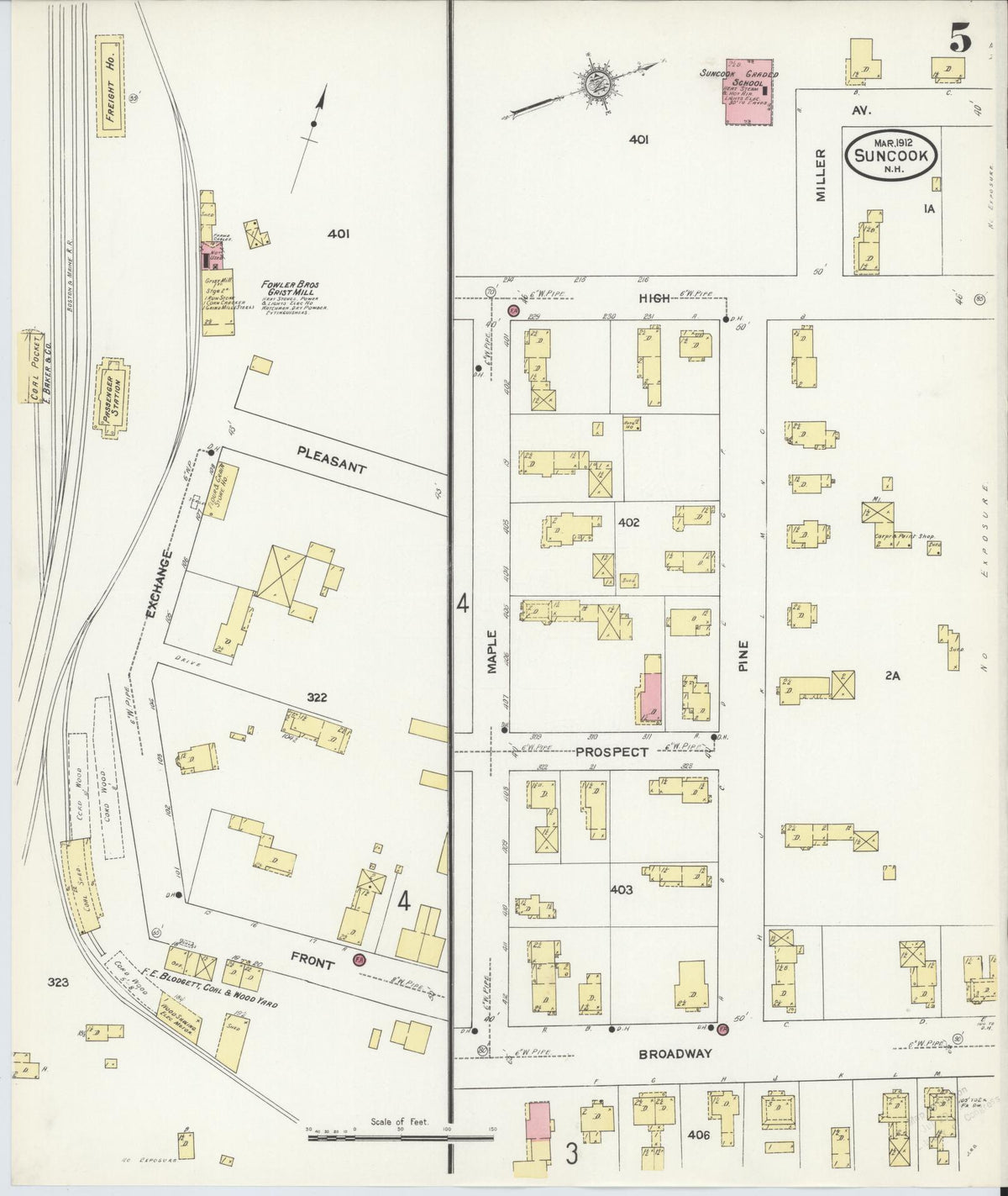 Sanborn Fire Insurance Map from Suncook, Merrimack County, New Hampshire (1912), Sheet #0005 - Historic Sanborn Fire Insurance Map Print, vintage old map wall art, antique decor, genealogy gift, New Hampshire New Hampshire map