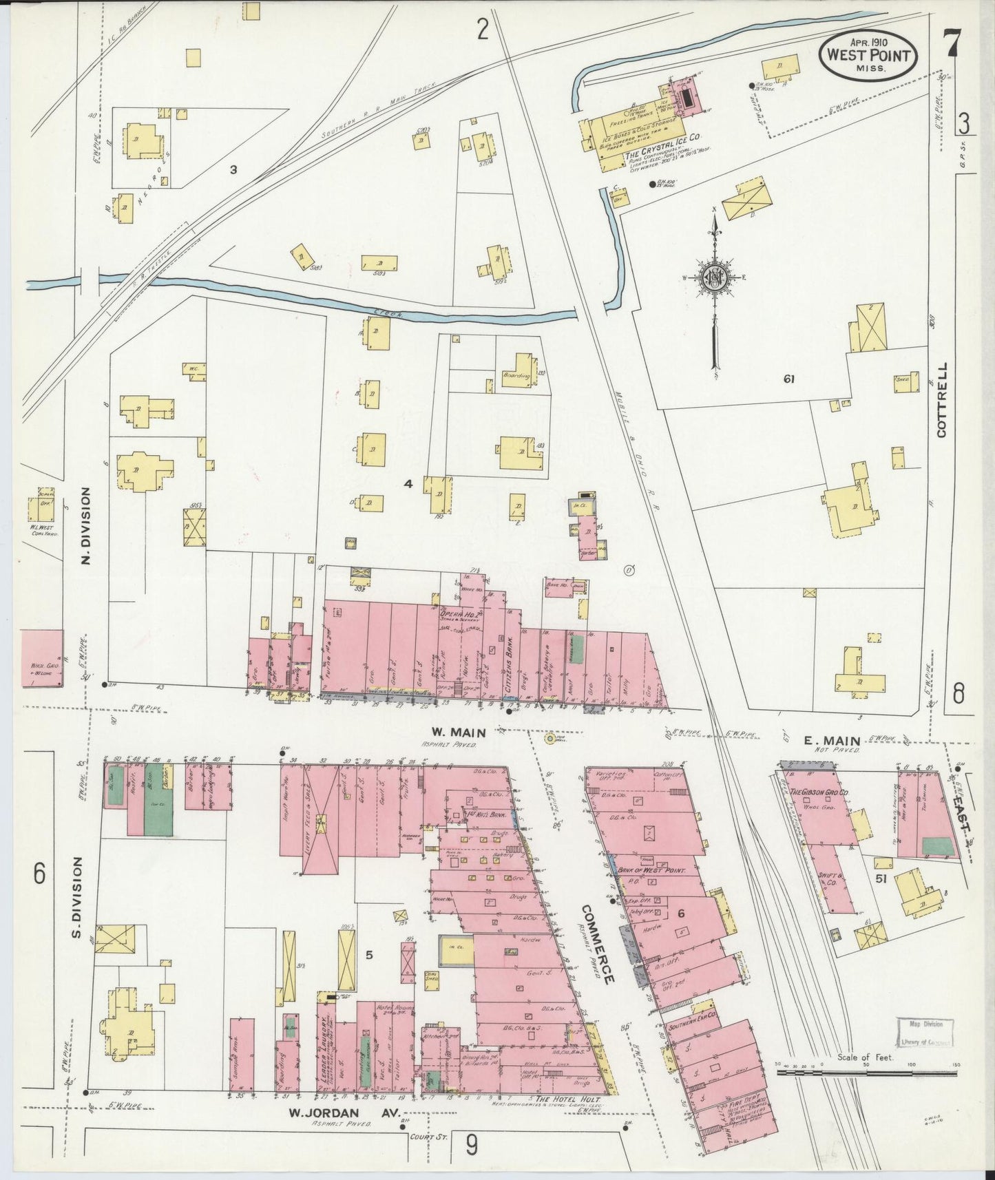 Sanborn Fire Insurance Map from West Point, Clay County, Mississippi (1910), Sheet #0007 - Historic Sanborn Fire Insurance Map Print, vintage old map wall art, antique decor, genealogy gift, Mississippi Mississippi map