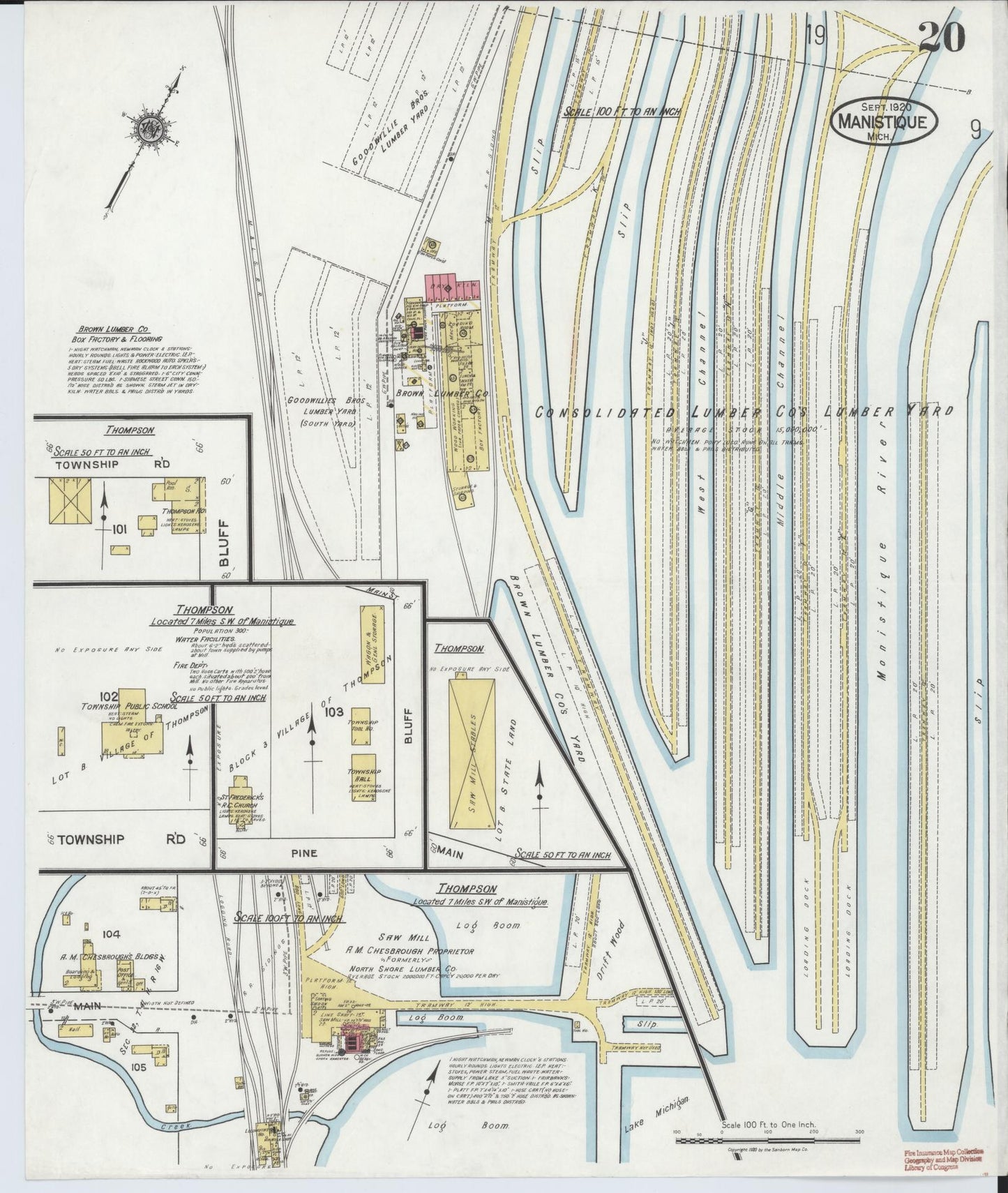 Sanborn Fire Insurance Map from Manistique, Schoolcraft County, Michigan (1920), Sheet #0020 - Complete Map Set gallery image, historic Sanborn map, vintage wall art, Michigan Michigan