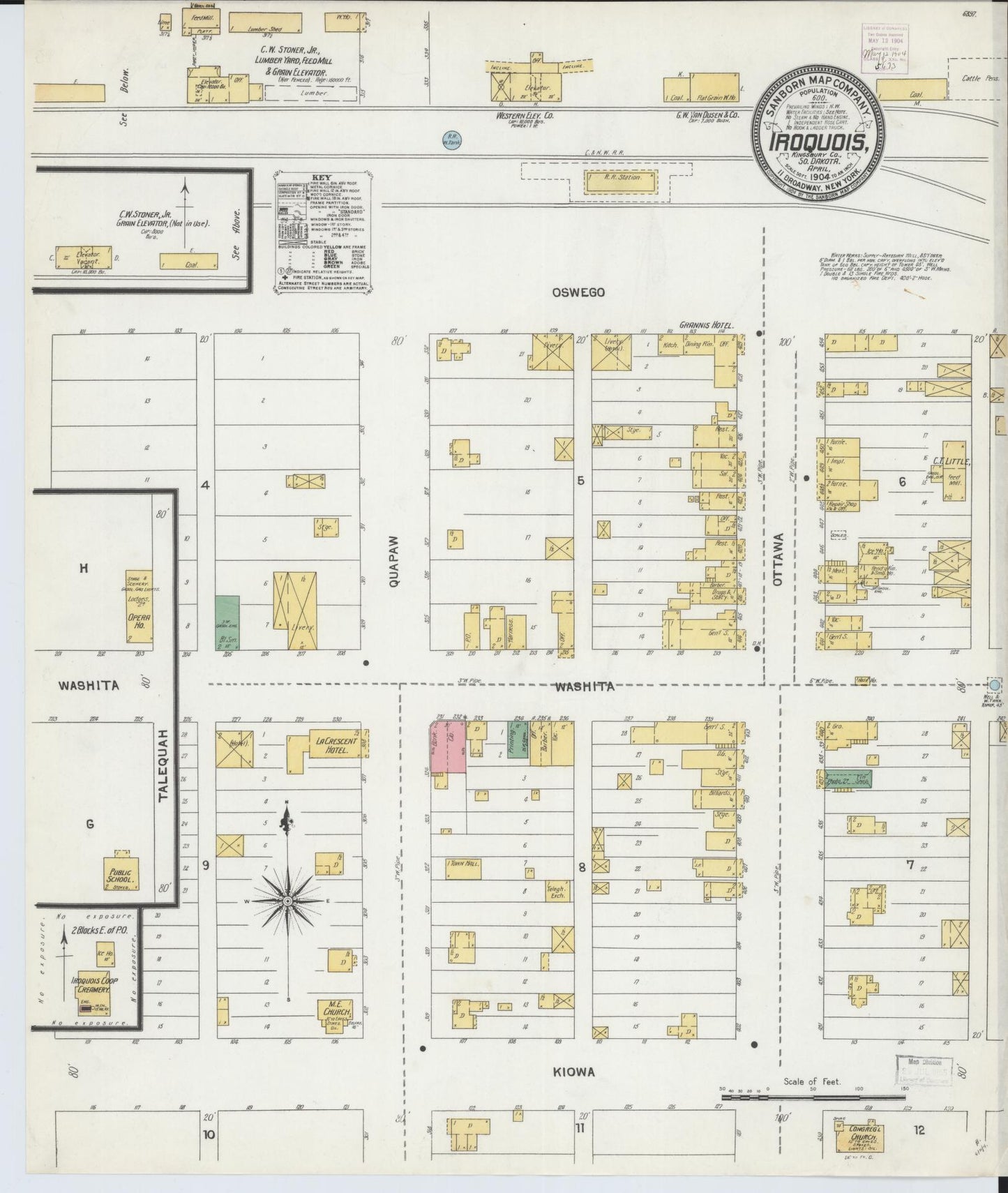 Sanborn Fire Insurance Map from Iroquois, Kingsbury County, South Dakota (1904), Sheet #0001 - Historic Sanborn Fire Insurance Map Print, vintage old map wall art, antique decor, genealogy gift, South Dakota South Dakota map
