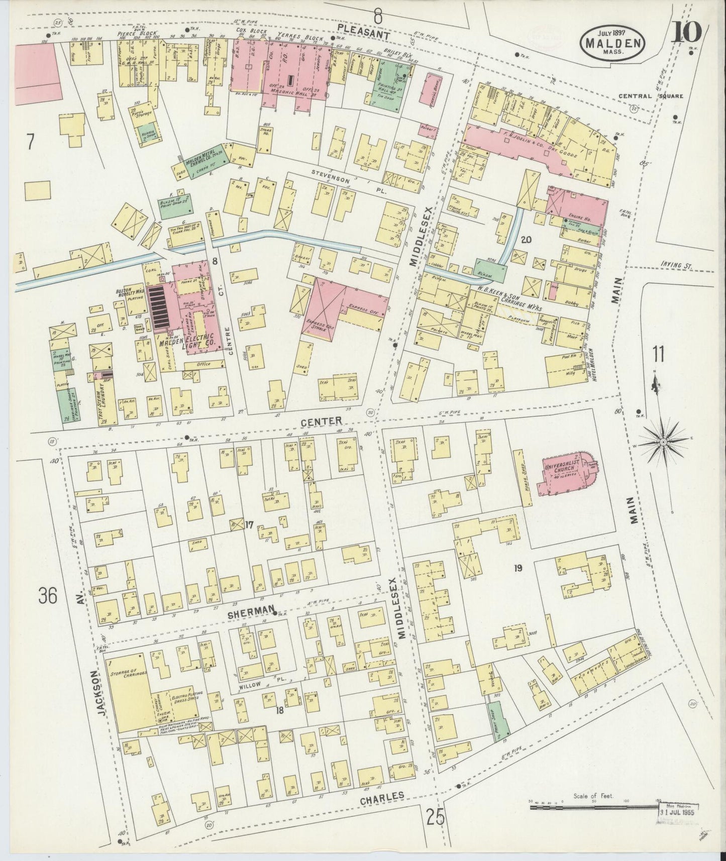 Sanborn Fire Insurance Map from Malden, Middlesex County, Massachusetts (1897), Sheet #0010 - Historic Sanborn Fire Insurance Map Print, vintage old map wall art, antique decor, genealogy gift, Massachusetts Massachusetts map