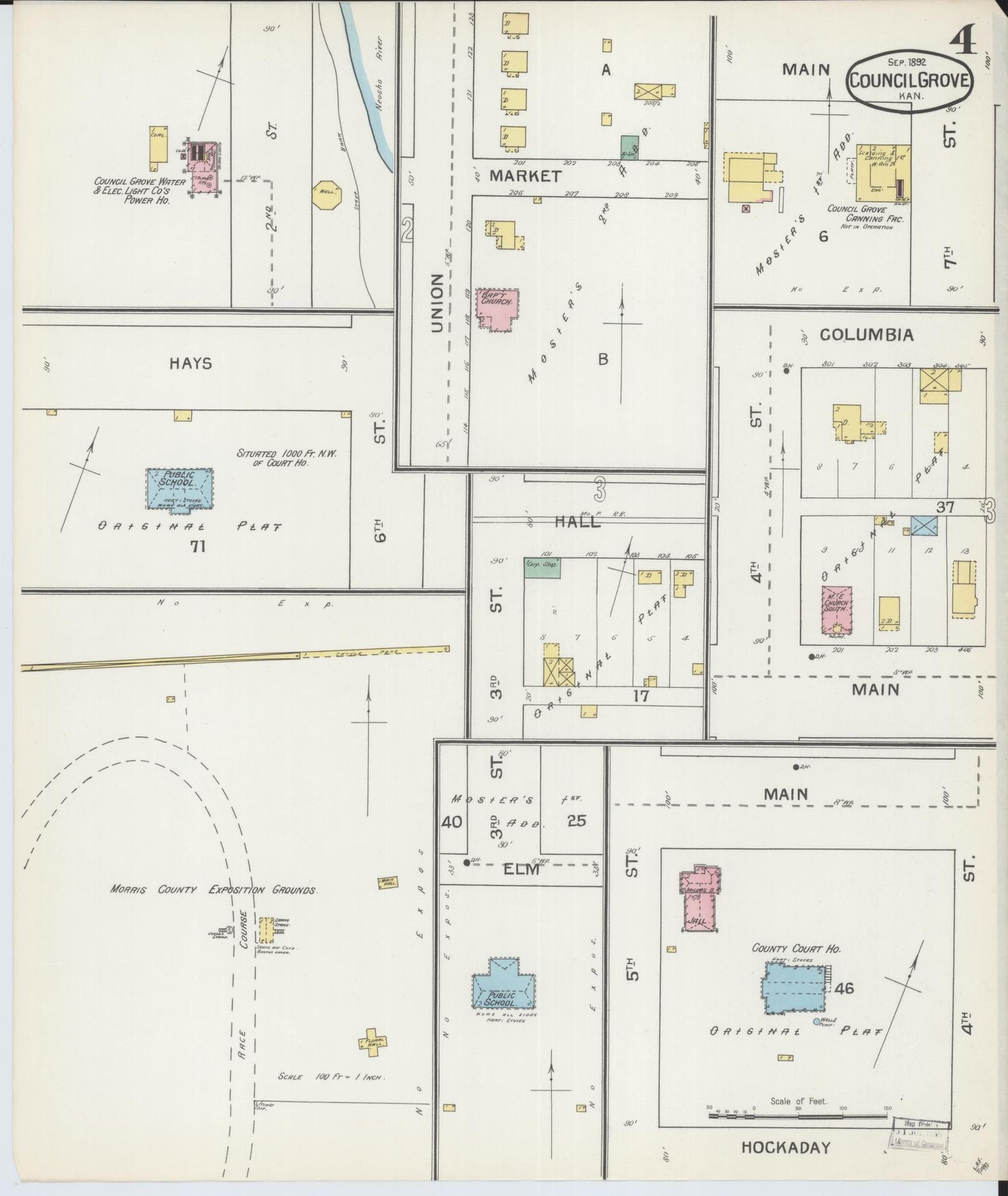 Sanborn Fire Insurance Map from Council Grove, Morris County, Kansas (1892), Sheet #0004 - Complete Map Set gallery image, historic Sanborn map, vintage wall art, Kansas Kansas