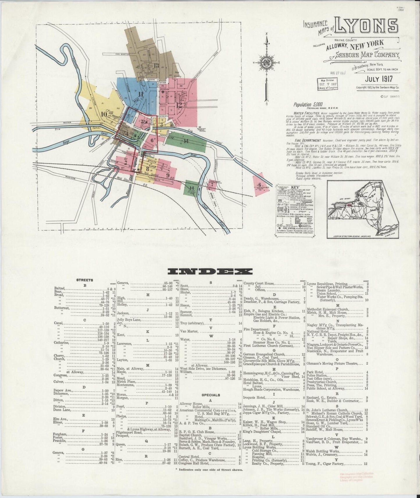 Sanborn Fire Insurance Map from Lyons, Wayne County, New York. (1917) – Historic Sanborn Fire Insurance Map Print