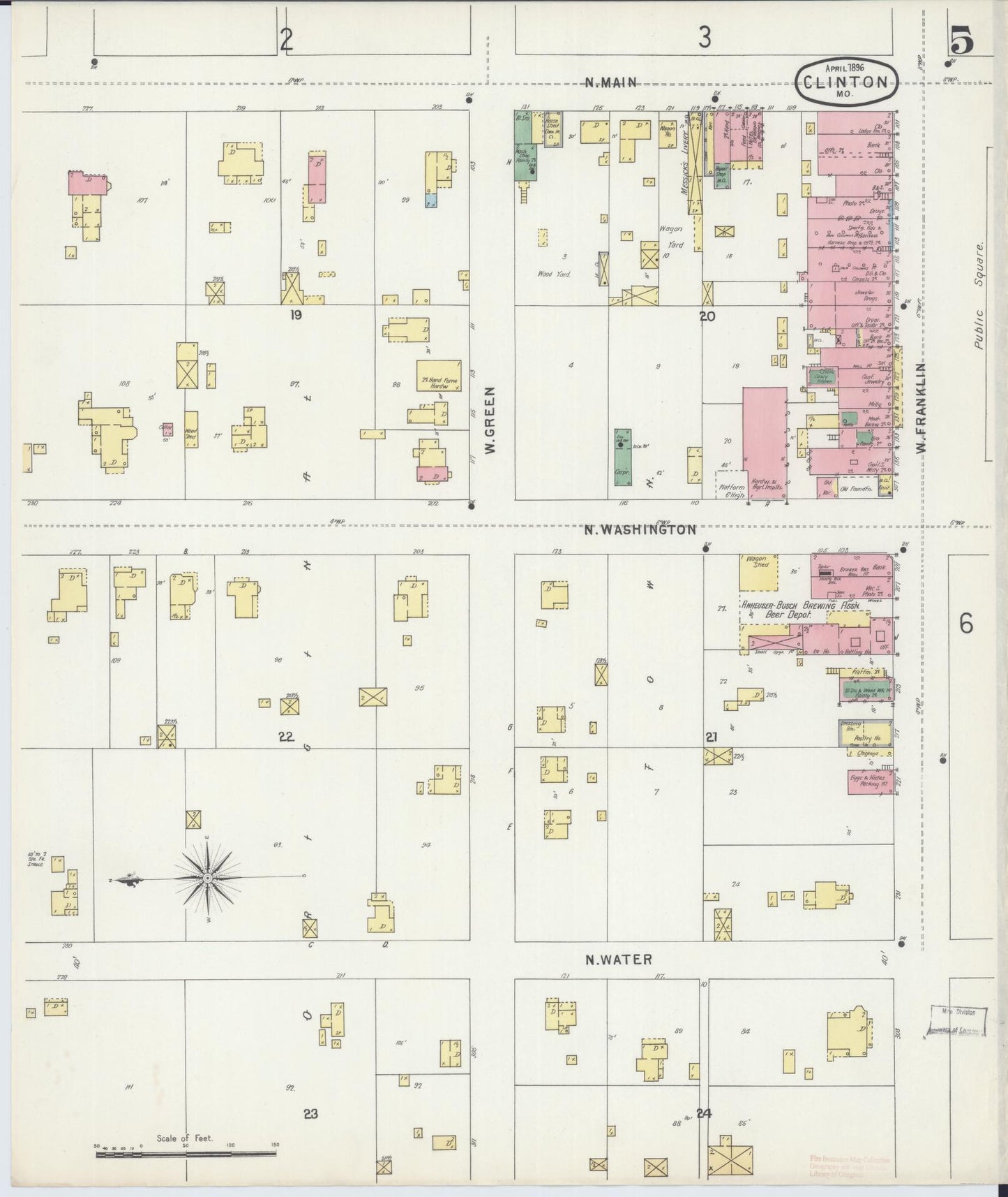 Sanborn Fire Insurance Map from Clinton, Henry County, Missouri (1896), Sheet #0005 - Historic Sanborn Fire Insurance Map Print, vintage old map wall art, antique decor, genealogy gift, Missouri Missouri map