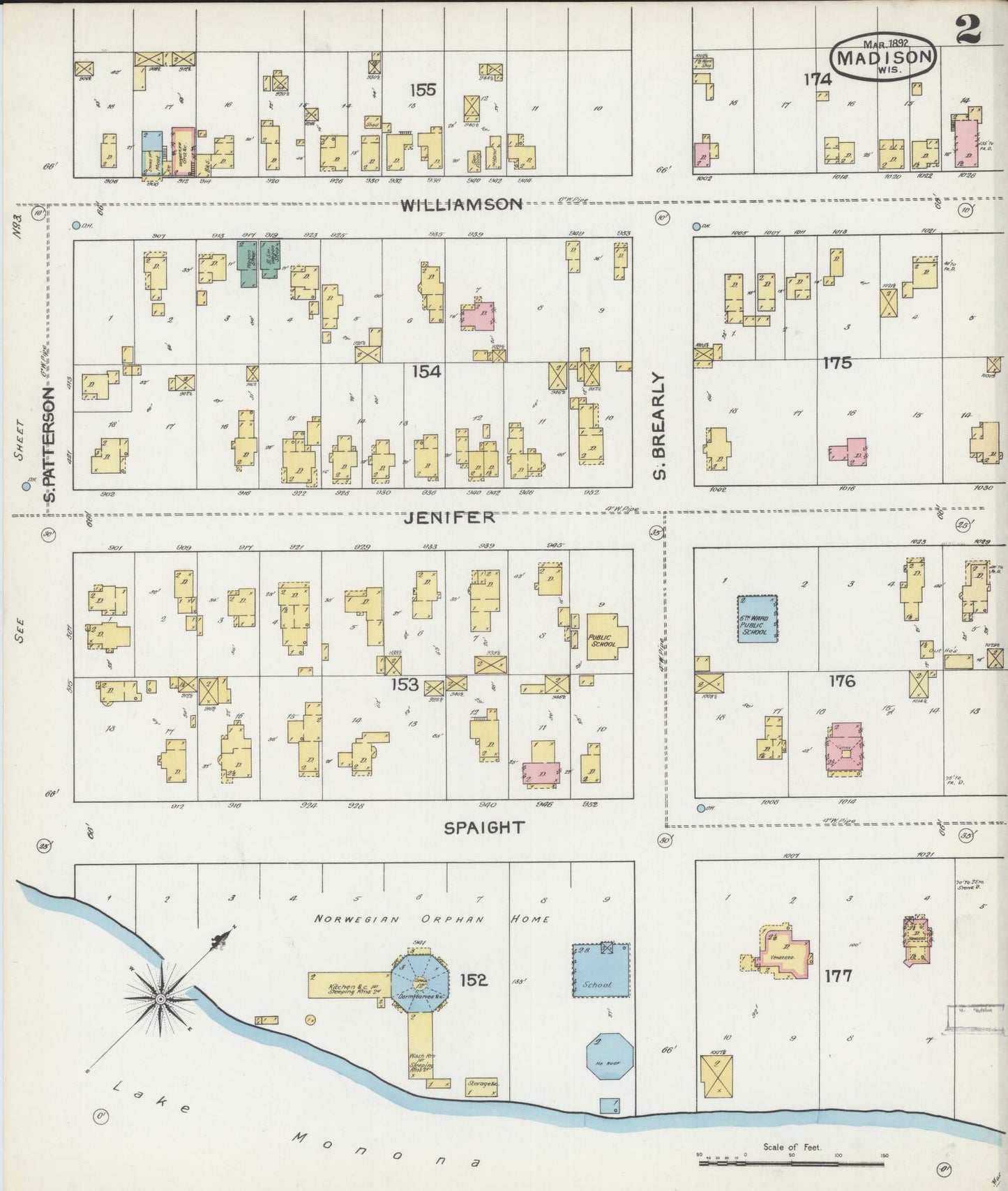Sanborn Fire Insurance Map from Madison, Dane County, Wisconsin (1892), Sheet #0002 - Historic Sanborn Fire Insurance Map Print, vintage old map wall art, antique decor, genealogy gift, Wisconsin Wisconsin map