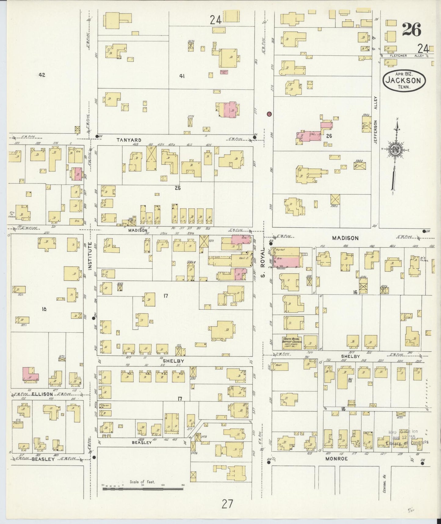 Sanborn Fire Insurance Map from Jackson, Madison County, Tennessee (1912), Sheet #0026 - Historic Sanborn Fire Insurance Map Print, vintage old map wall art, antique decor, genealogy gift, Tennessee Tennessee map