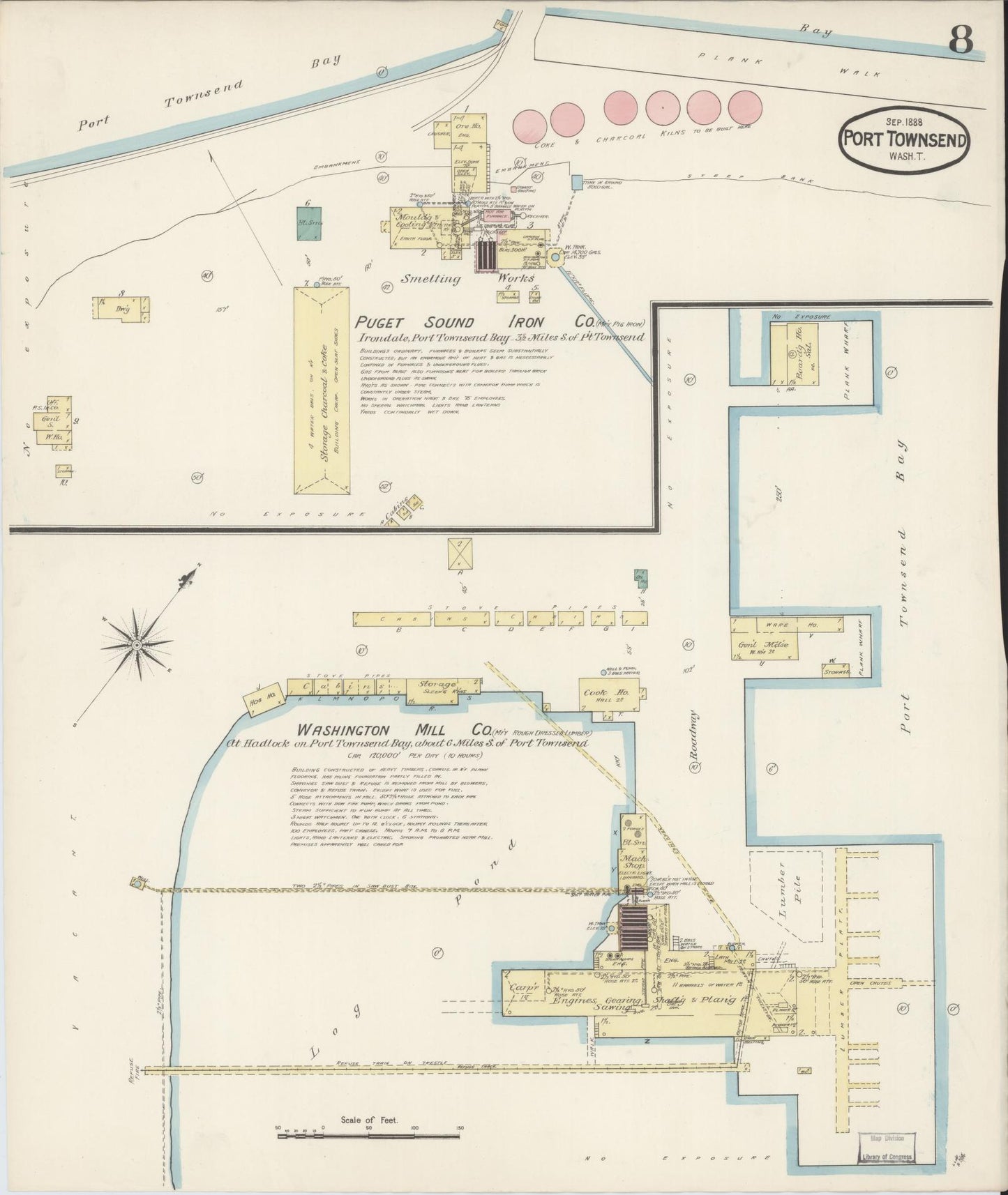 Sanborn Fire Insurance Map from Port Townsend, Jefferson County, Washington (1888), Sheet #0008 - Historic Sanborn Fire Insurance Map Print, vintage old map wall art, antique decor, genealogy gift, Washington Washington map