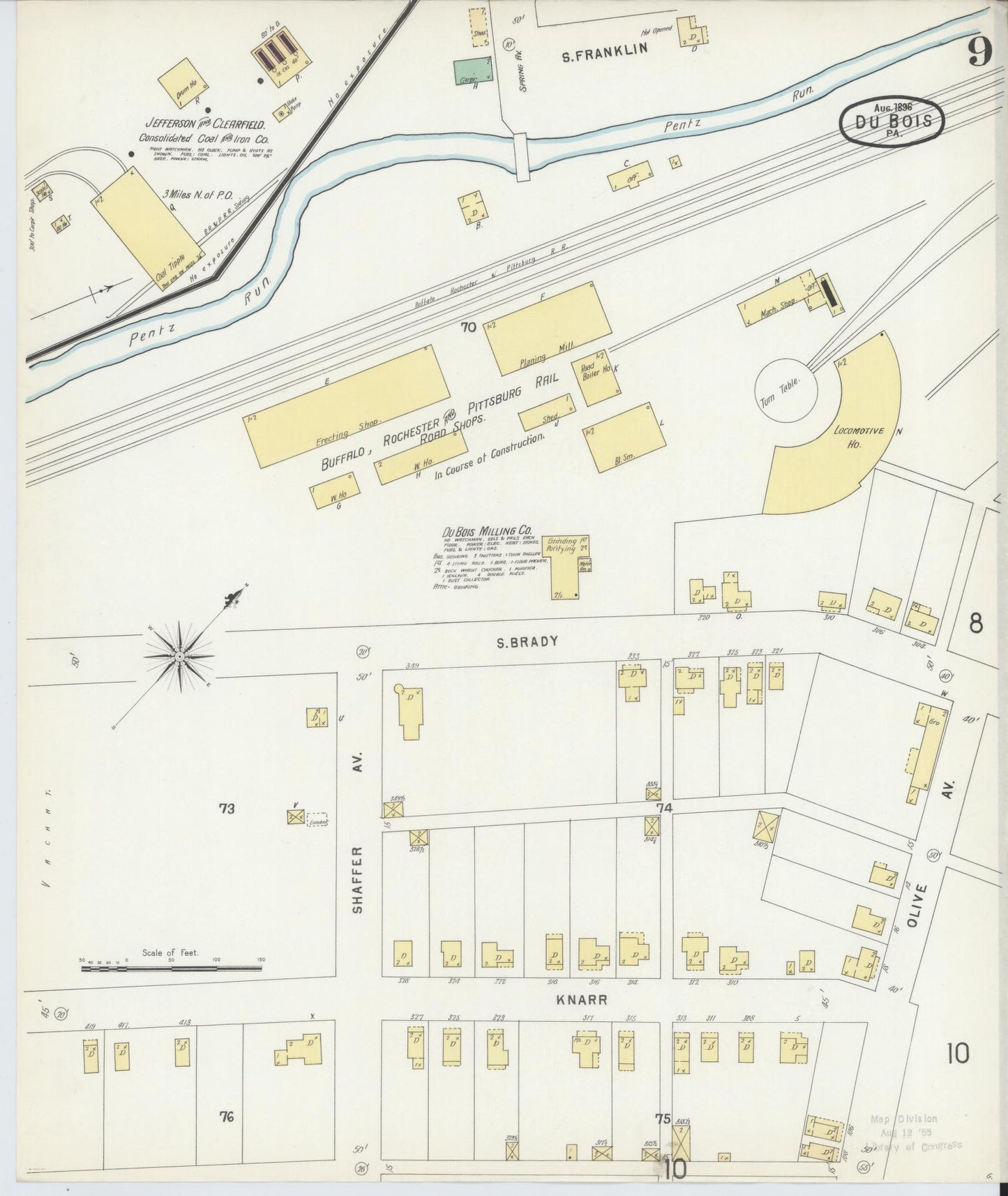 Sanborn Fire Insurance Map from Du Bois, Clearfield County, Pennsylvania (1896), Sheet #0009 - Historic Sanborn Fire Insurance Map Print, vintage old map wall art, antique decor, genealogy gift, Pennsylvania Pennsylvania map