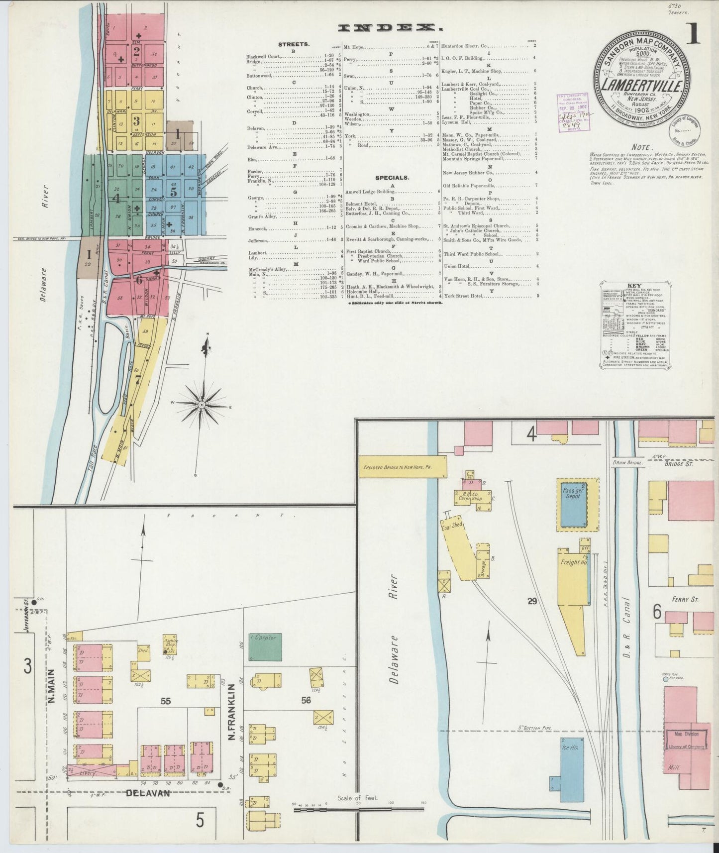 Sanborn Fire Insurance Map from Lambertville, Hunterdon County, New Jersey. (1902) – Historic Sanborn Fire Insurance Map Print