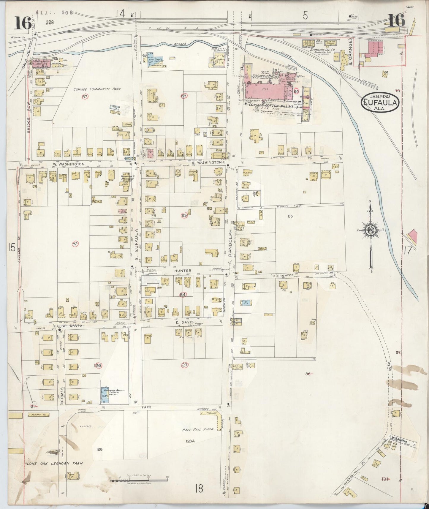 Sanborn Fire Insurance Map from Eufaula, Barbour County, Alabama (1950), Sheet #0016 - Historic Sanborn Fire Insurance Map Print, vintage old map wall art, antique decor, genealogy gift, Alabama Alabama map