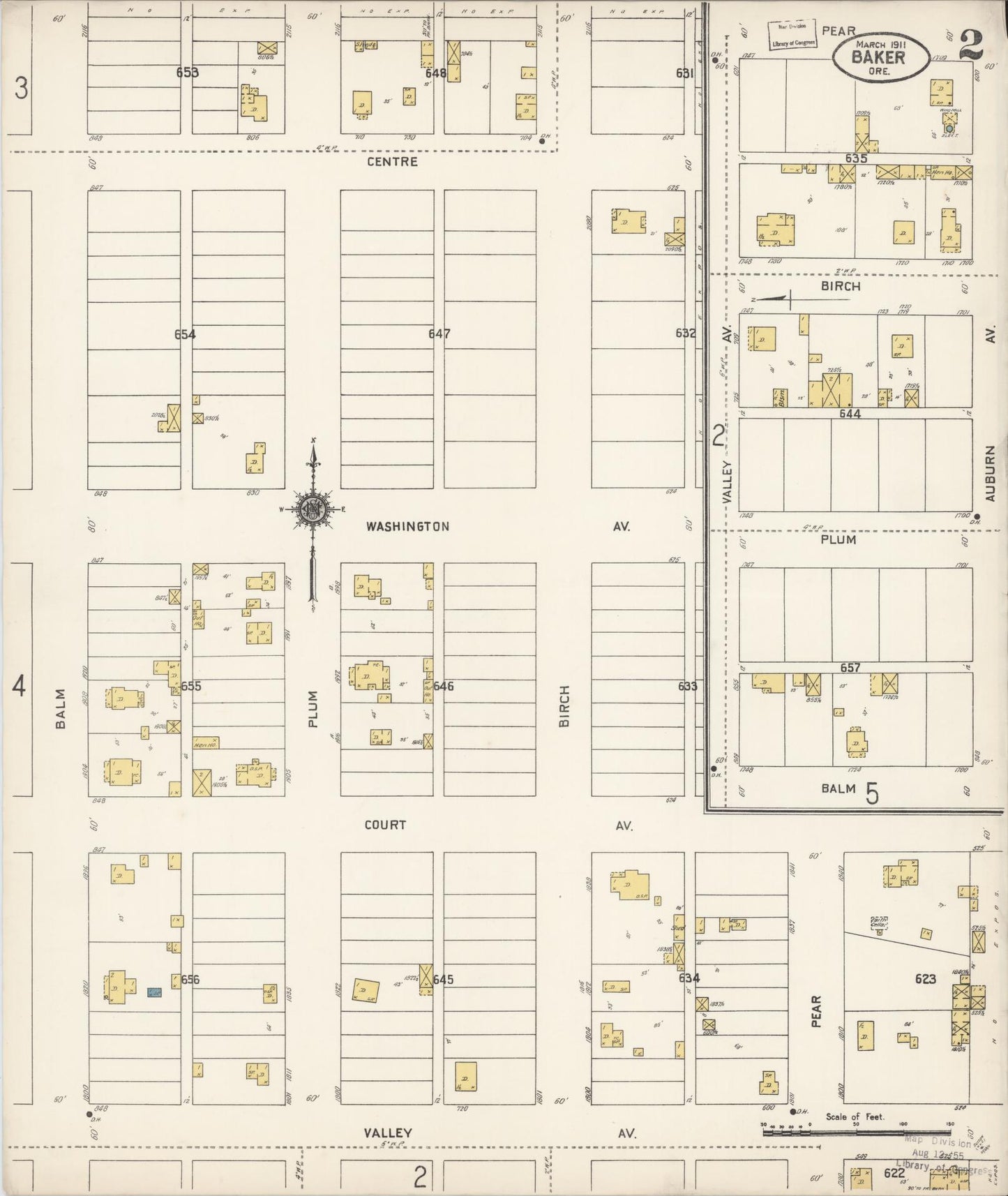 Sanborn Fire Insurance Map from Baker, Baker County, Oregon (1911), Sheet #0002 - Historic Sanborn Fire Insurance Map Print, vintage old map wall art, antique decor, genealogy gift, Oregon Oregon map