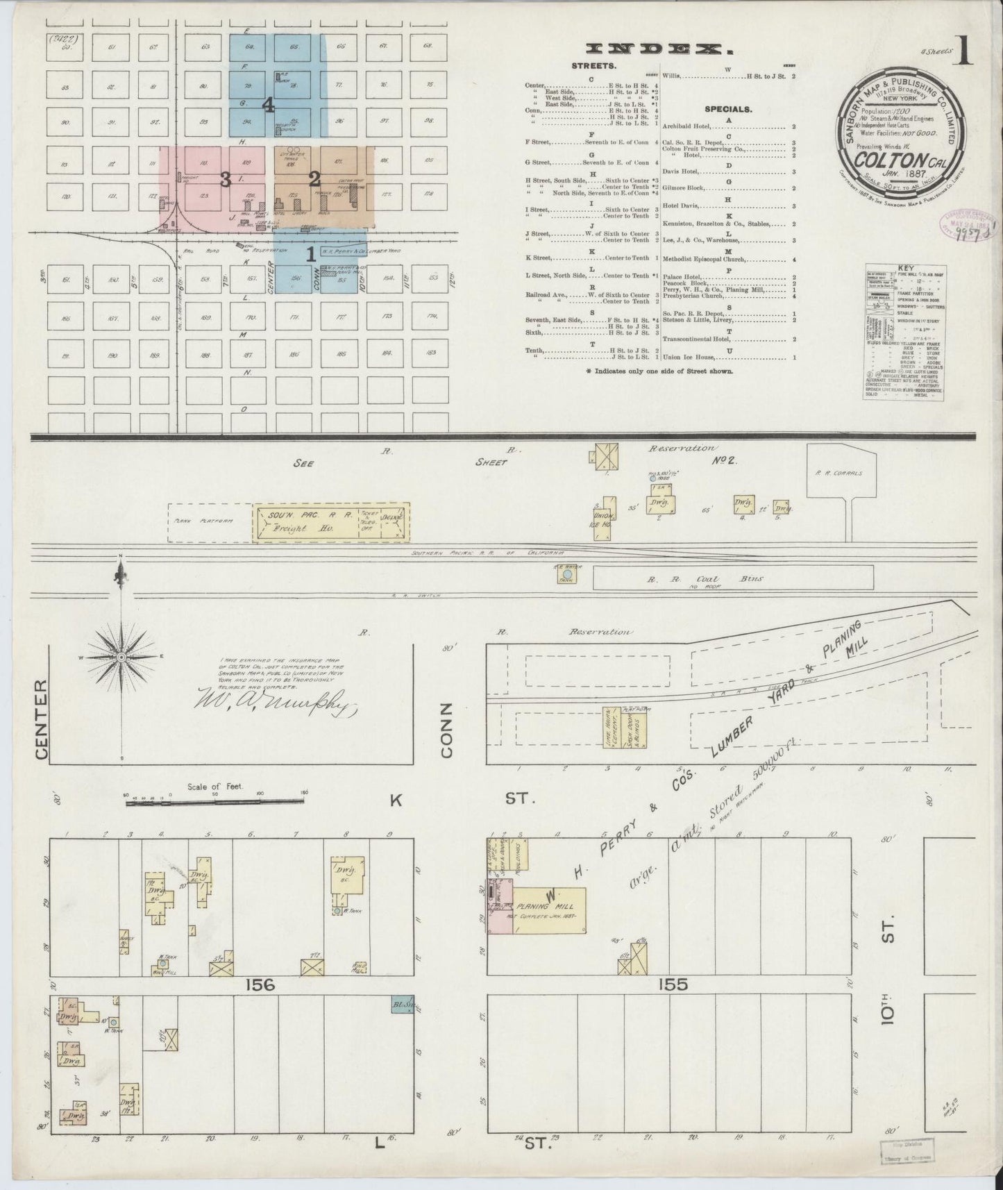 Sanborn Fire Insurance Map from Colton, San Bernardino County, California (1887), Sheet #0001 - Historic Sanborn Fire Insurance Map Print, vintage old map wall art, antique decor, genealogy gift, California California map