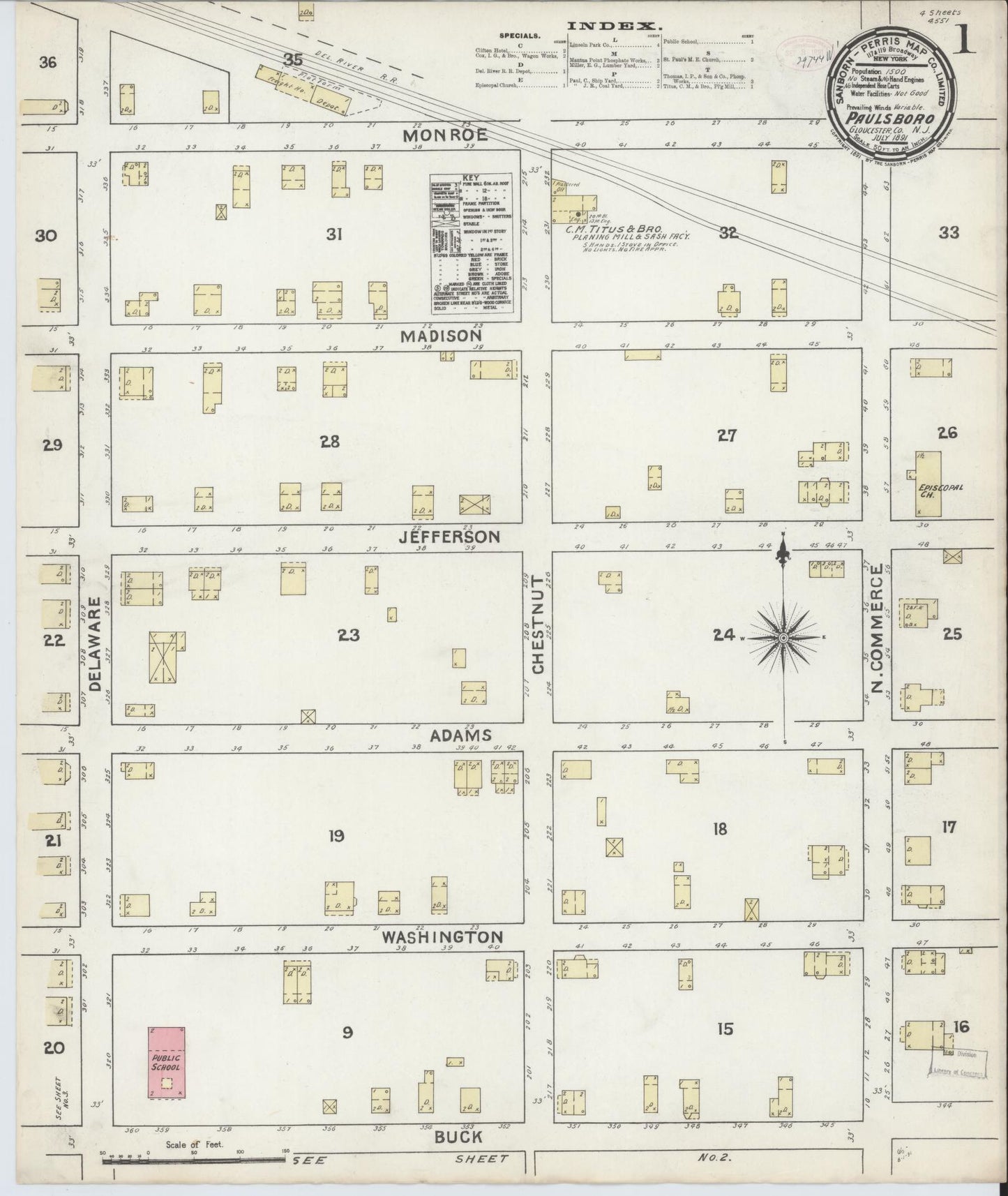 Sanborn Fire Insurance Map from Paulsboro, Gloucester County, New Jersey. (1891) – Historic Sanborn Fire Insurance Map Print