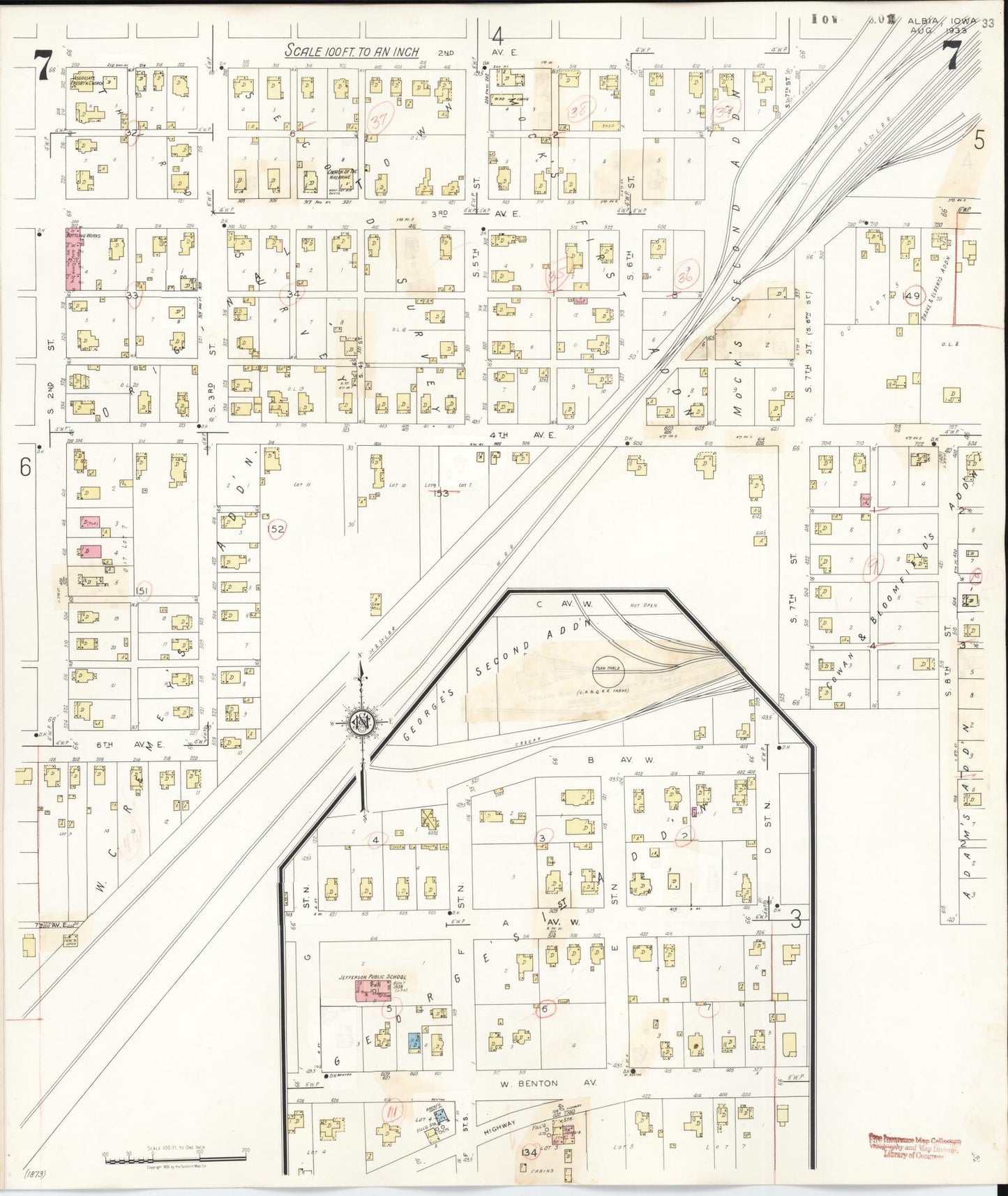 Sanborn Fire Insurance Map from Albia, Monroe County, Iowa (1947), Sheet #0007 - Historic Sanborn Fire Insurance Map Print, vintage old map wall art