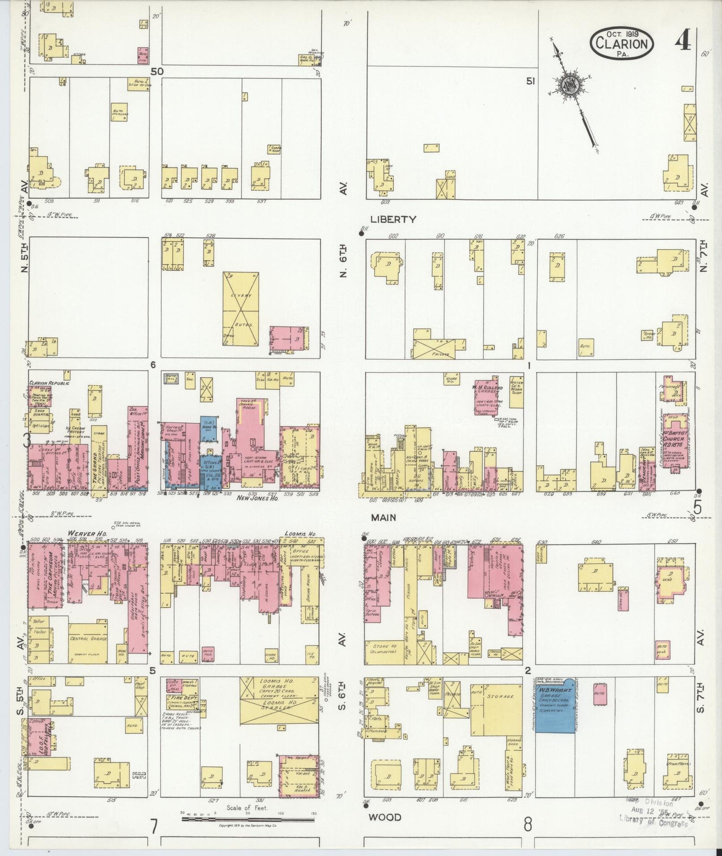 Sanborn Fire Insurance Map from Clarion, Clarion County, Pennsylvania (1919), Sheet #0004 - Historic Sanborn Fire Insurance Map Print, vintage old map wall art, antique decor, genealogy gift, Pennsylvania Pennsylvania map