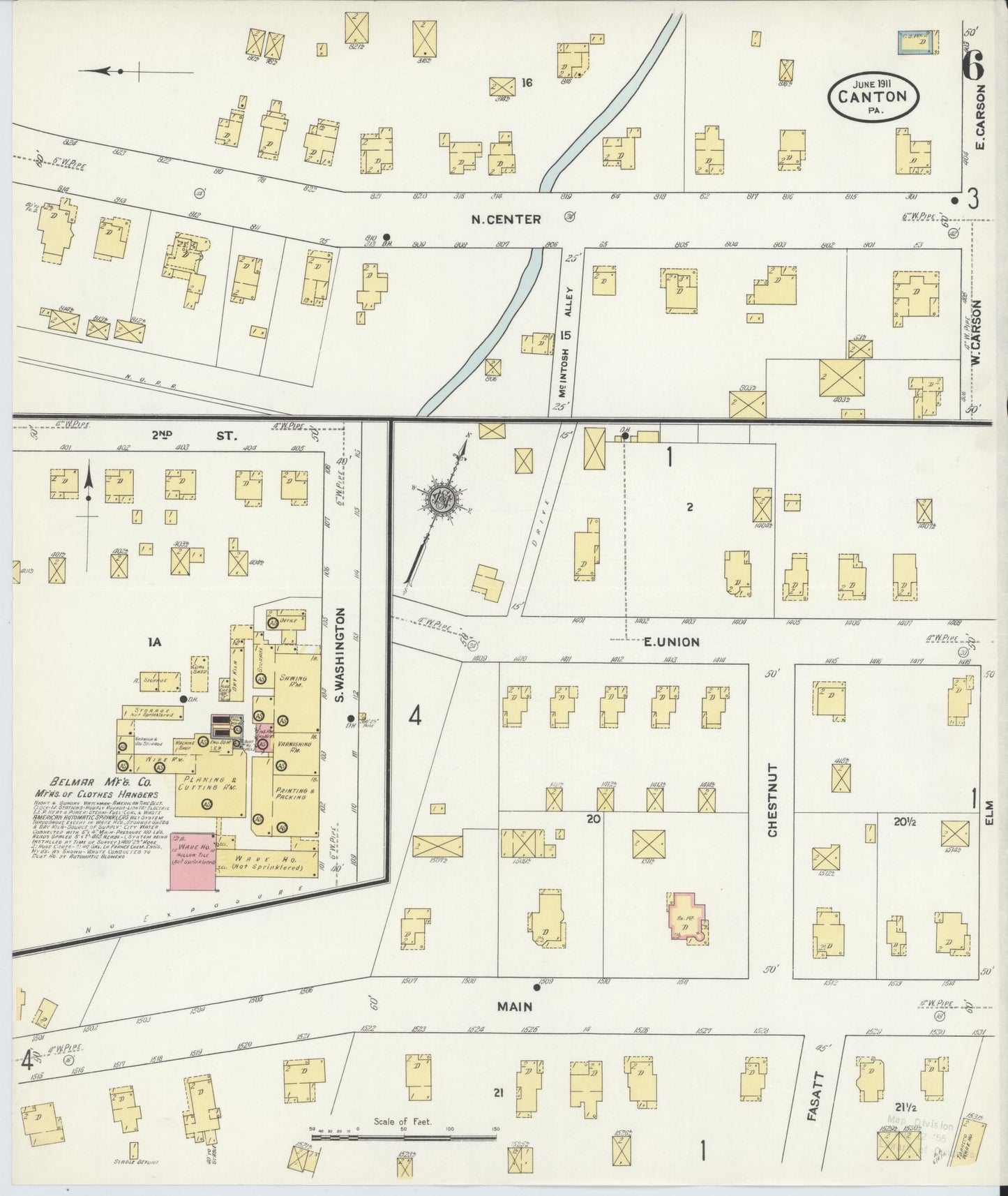 Sanborn Fire Insurance Map from Canton, Bradford County, Pennsylvania (1911), Sheet #0006 - Historic Sanborn Fire Insurance Map Print, vintage old map wall art, antique decor, genealogy gift, Pennsylvania Pennsylvania map
