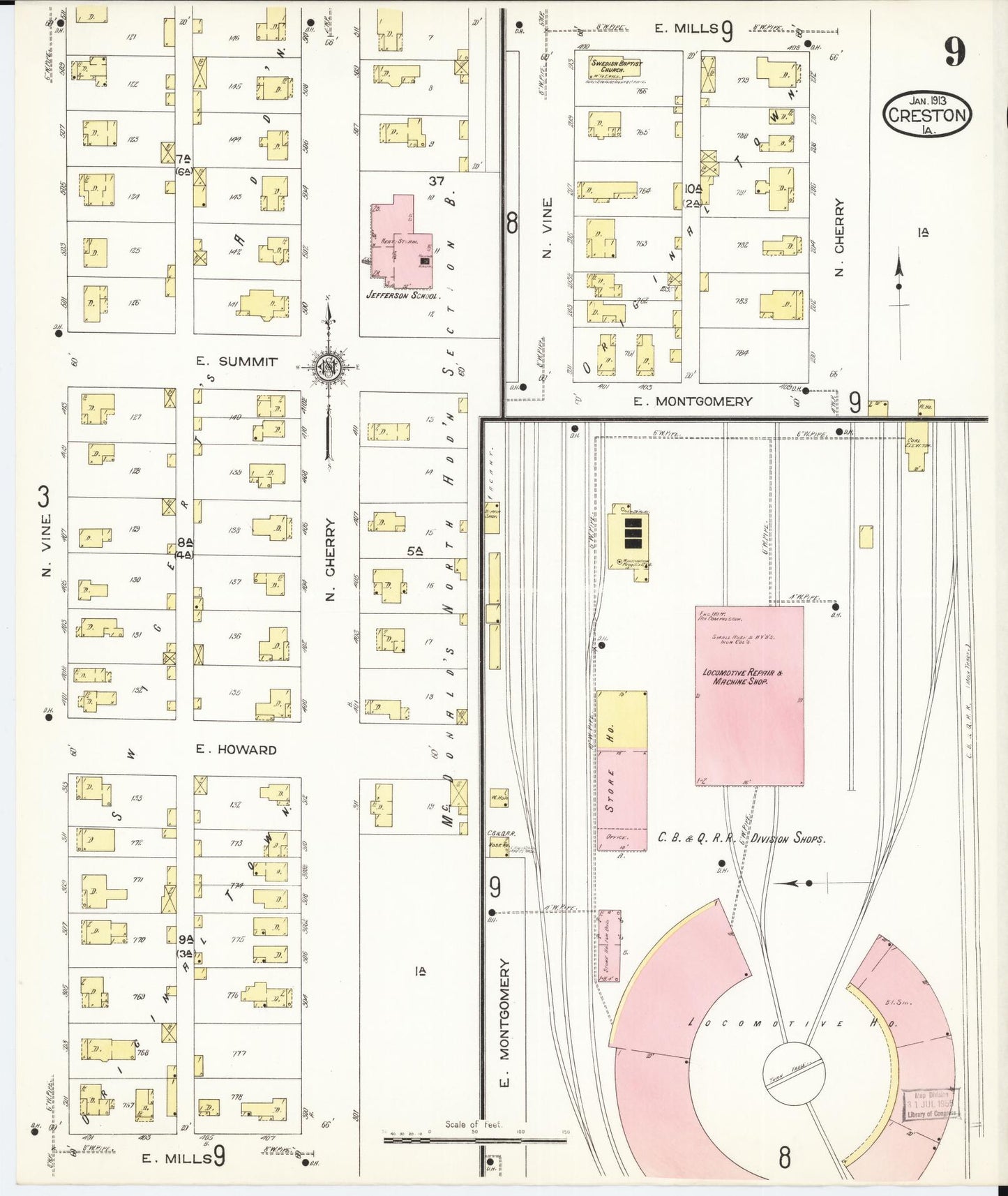 Sanborn Fire Insurance Map from Creston, Union County, Iowa (1913), Sheet #0009 - Historic Sanborn Fire Insurance Map Print, vintage old map wall art