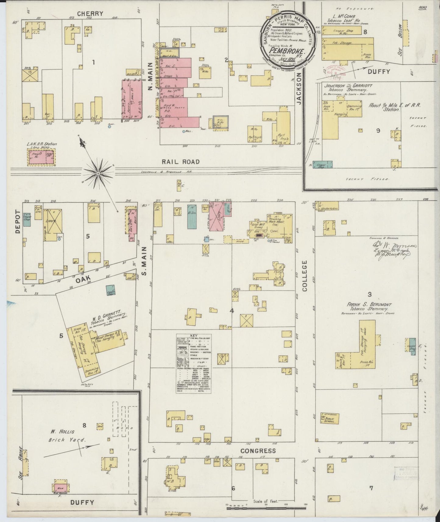 Sanborn Fire Insurance Map from Pembroke, Christian County, Kentucky (1895), Sheet #0001 - Historic Sanborn Fire Insurance Map Print, vintage old map wall art, antique decor, genealogy gift, Kentucky Kentucky map