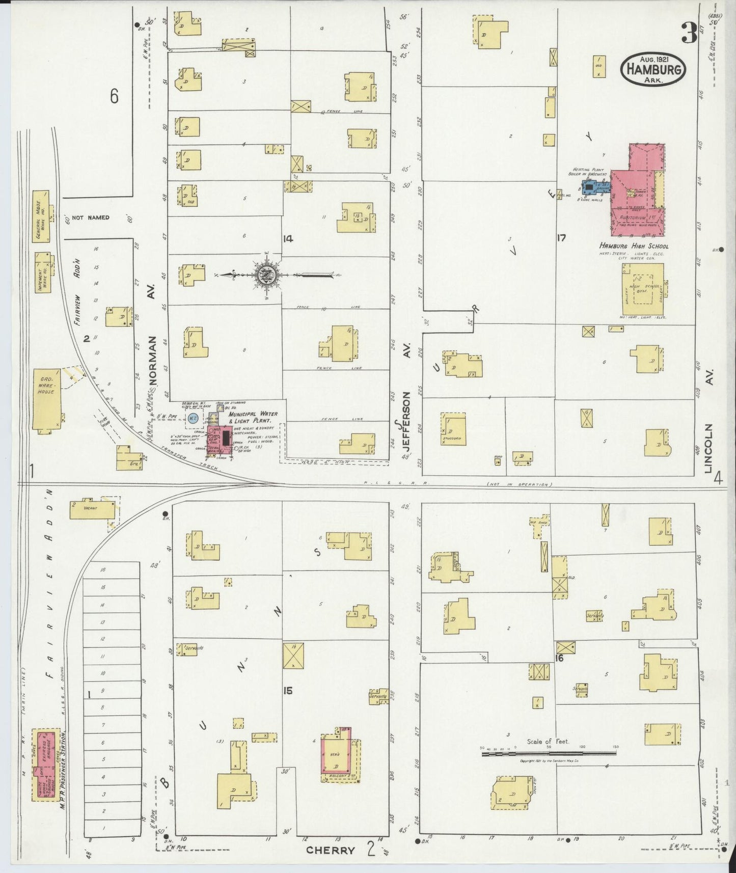 Sanborn Fire Insurance Map from Hamburg, Ashley County, Arkansas (1921), Sheet #0003 - Historic Sanborn Fire Insurance Map Print, vintage old map wall art, antique decor, genealogy gift, Arkansas Arkansas map