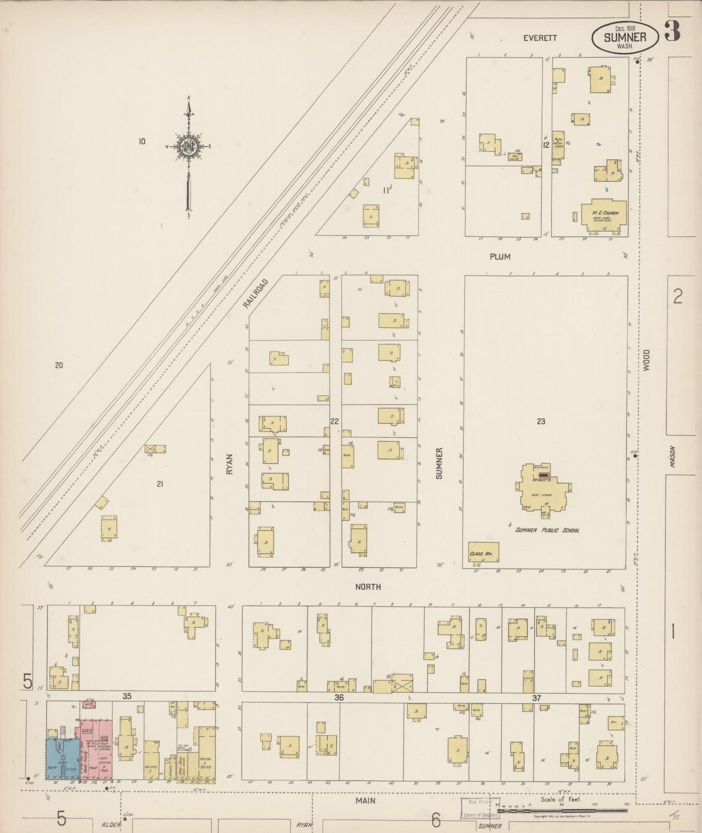 Sanborn Fire Insurance Map from Sumner, Pierce County, Washington (1919), Sheet #0003 - Historic Sanborn Fire Insurance Map Print, vintage old map wall art, antique decor, genealogy gift, Washington Washington map