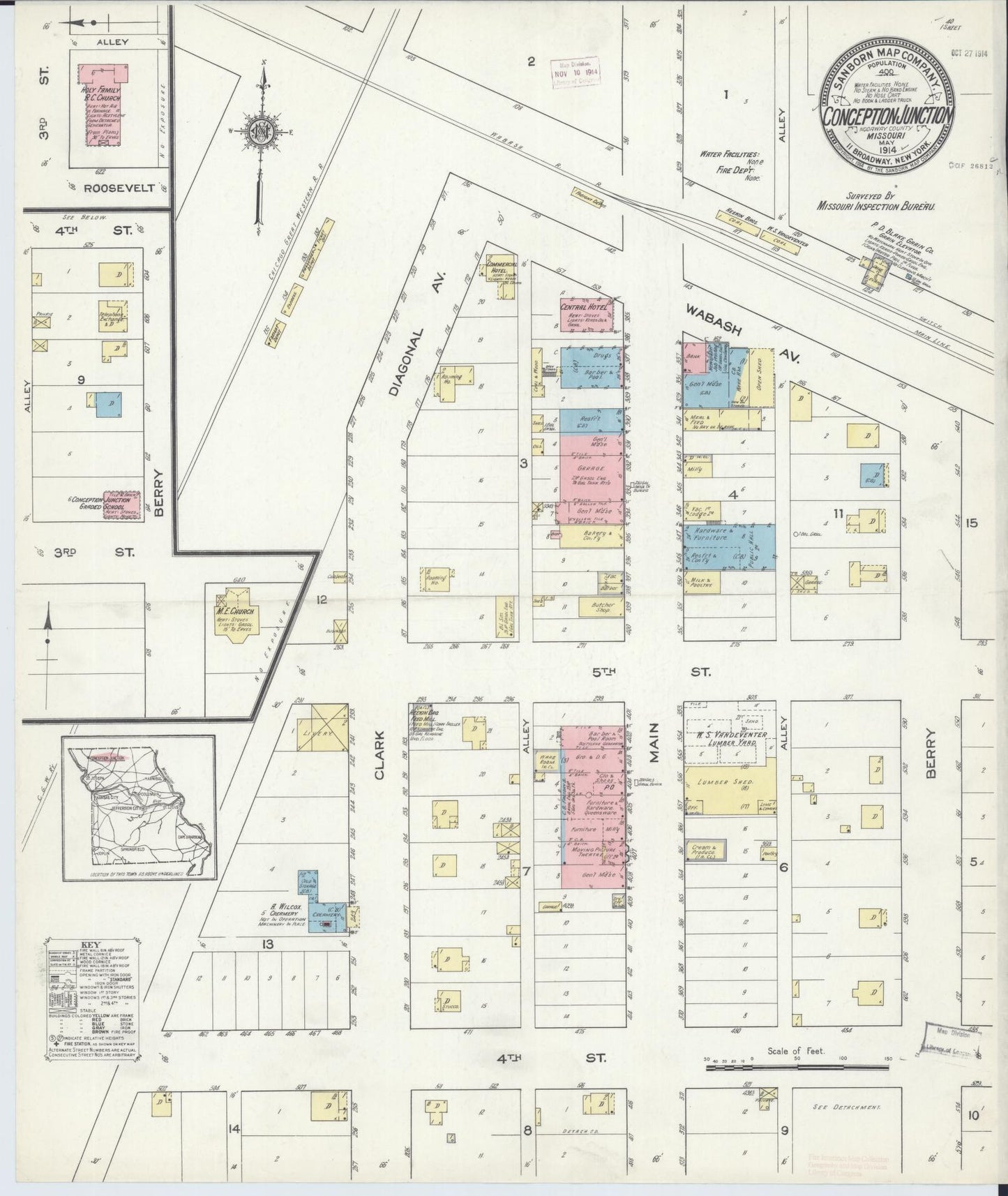 Sanborn Fire Insurance Map from Conception Junction, Nodaway County, Missouri (1914), Sheet #0001 - Historic Sanborn Fire Insurance Map Print, vintage old map wall art, antique decor, genealogy gift, Missouri Missouri map