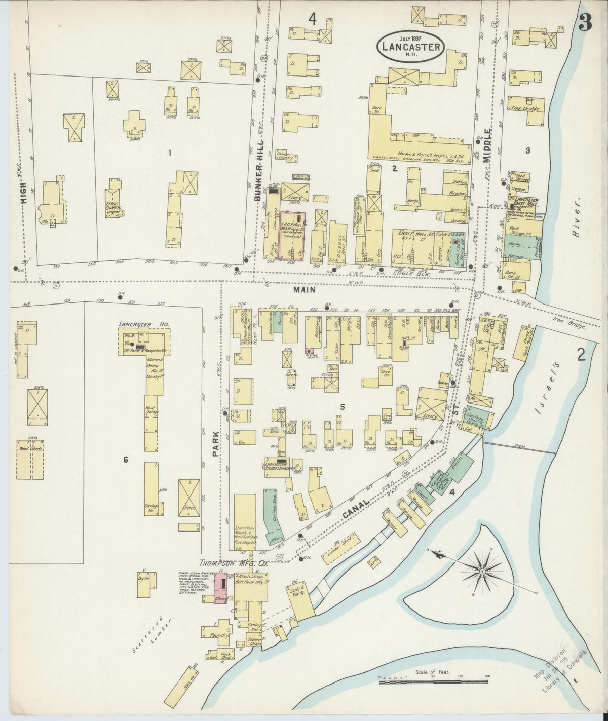 Sanborn Fire Insurance Map from Lancaster, Coos County, New Hampshire (1897), Sheet #0003 - Historic Sanborn Fire Insurance Map Print, vintage old map wall art, antique decor, genealogy gift, New Hampshire New Hampshire map